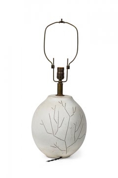 Design Technics American Ceramic Twig Tree Incised White Glazed Table Lamp