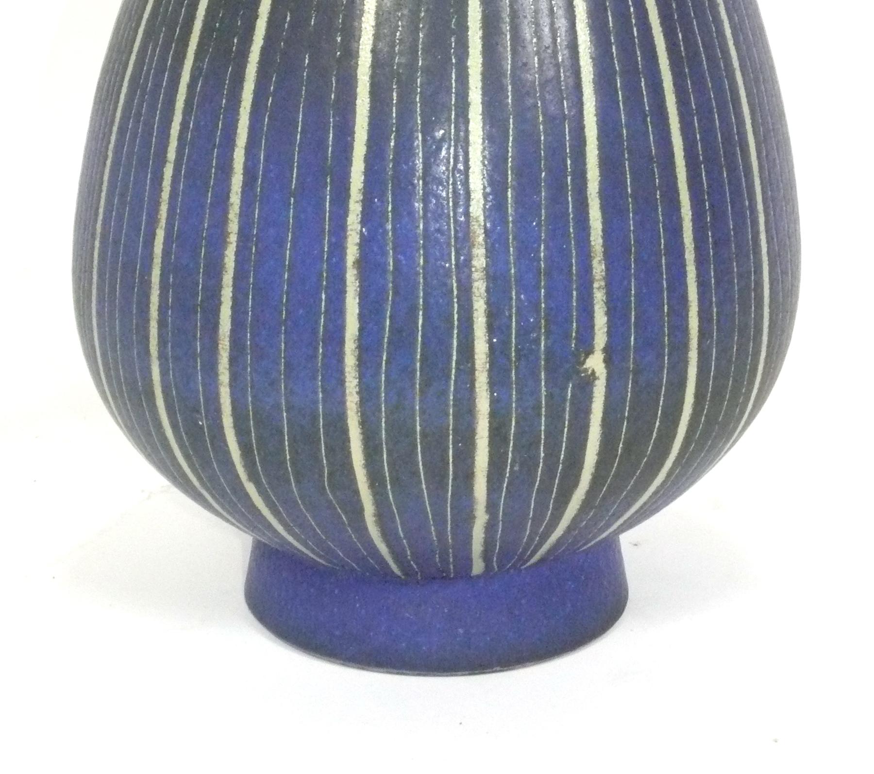 American Design Technics Blue Striped Ceramic Lamp For Sale