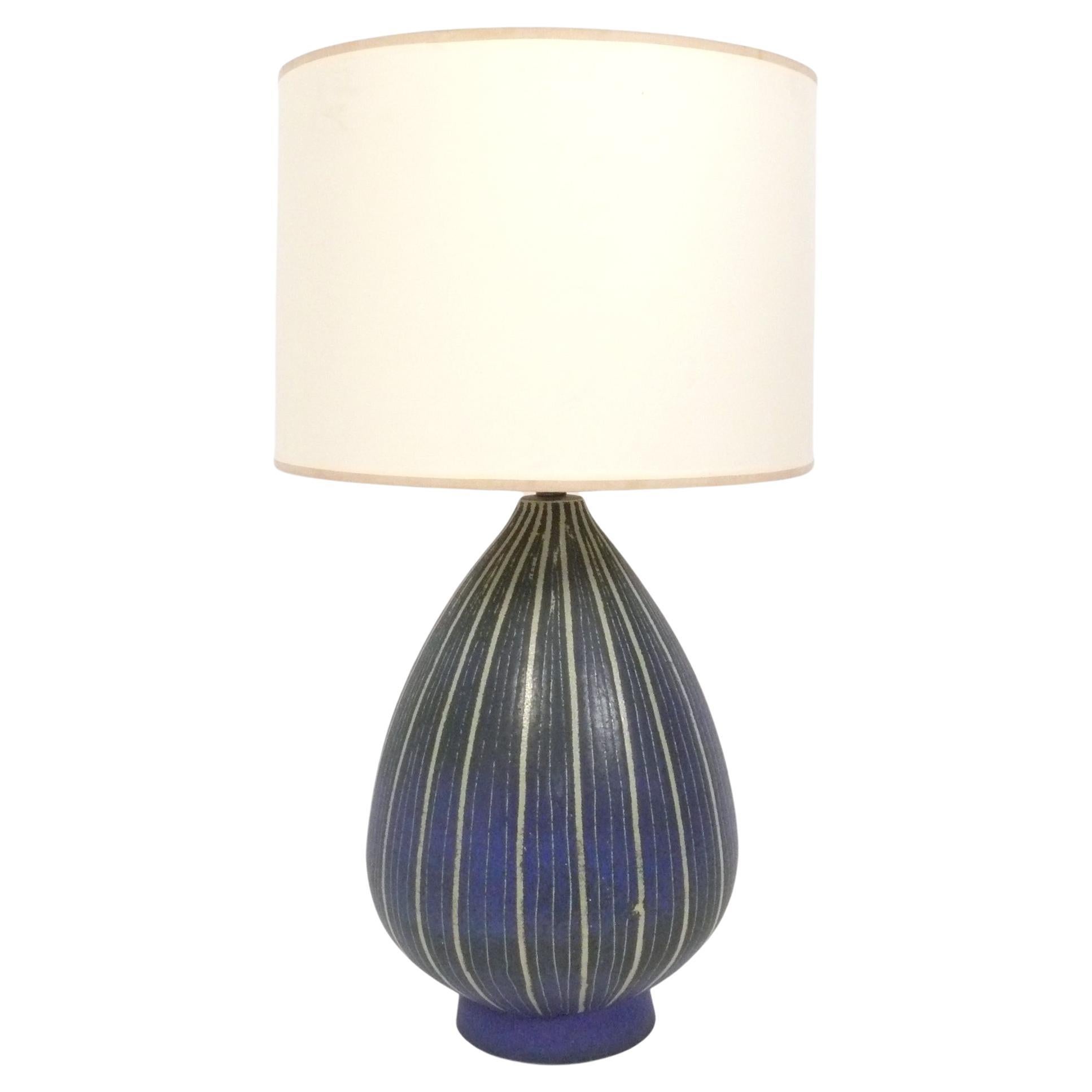 Design Technics Blue Striped Ceramic Lamp For Sale