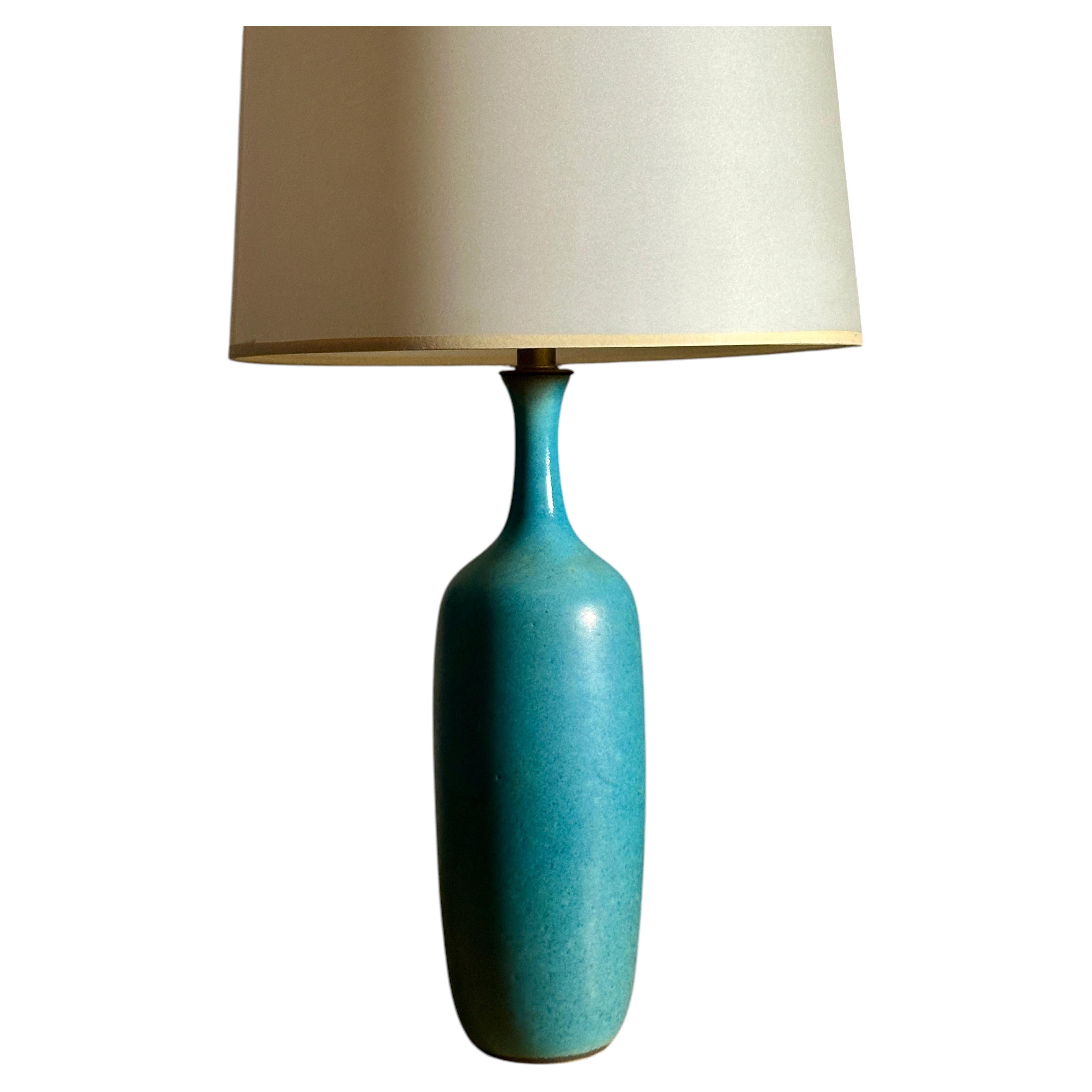 Design Technics Bottle Form Persian Turquoise Glaze Ceramic Table Lamp, 1960s