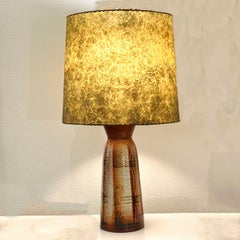 Design Technics Brown Tone Ceramic Lamp with Original Fiberglass Shade, ca 1950s