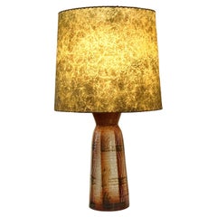 Design Technics Brown Tone Ceramic Lamp with Original Fiberglass Shade, ca 1950s