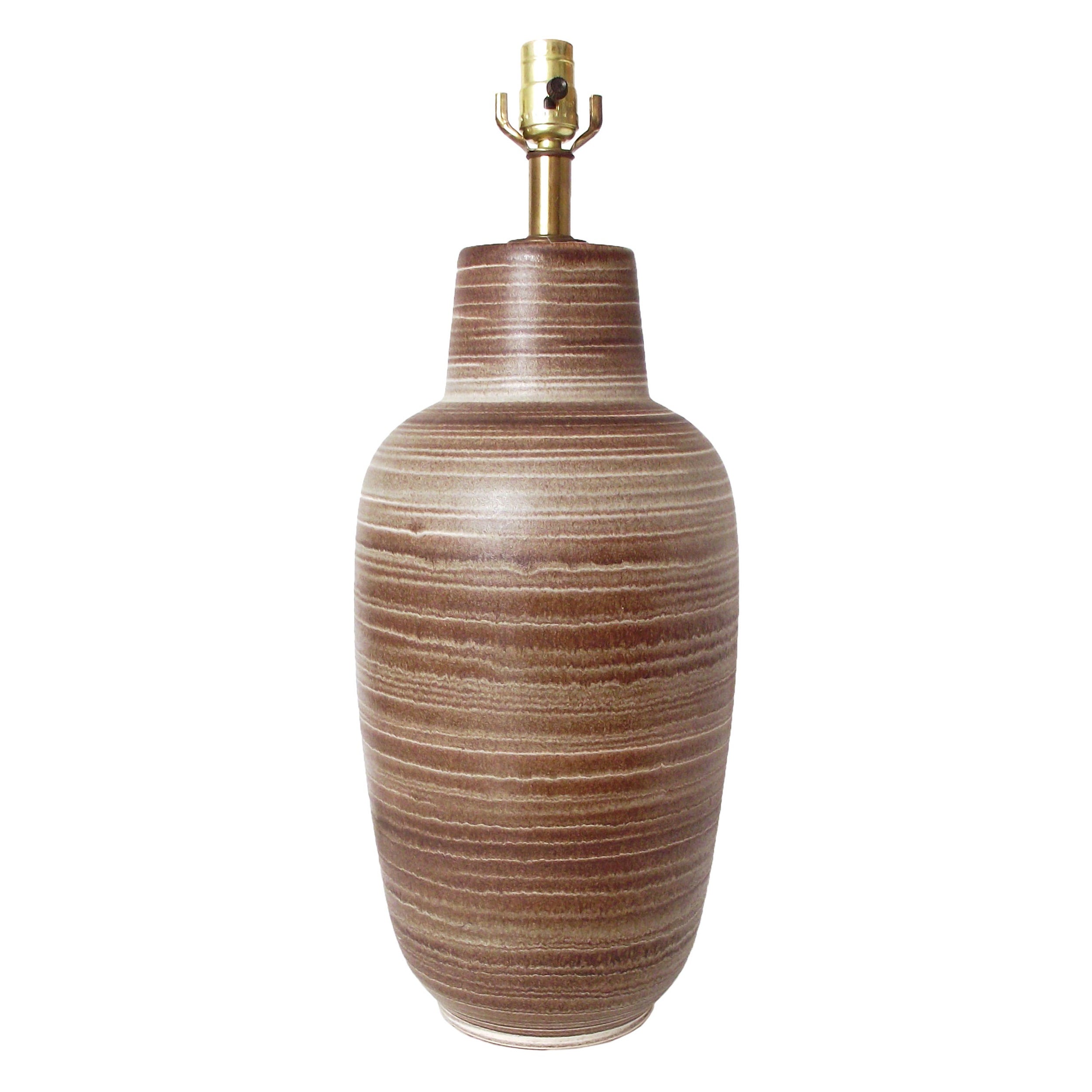 Design Technics Ceramic Brown and White Striped Glaze Table Lamp