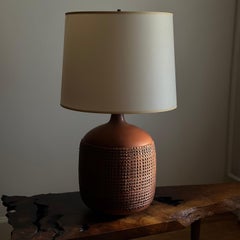 Design Technics Incised Terracotta Glaze Ceramic Table Lamp, 1960s