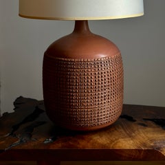 Vintage Design Technics Incised Terracotta Glaze Ceramic Table Lamp, 1960s