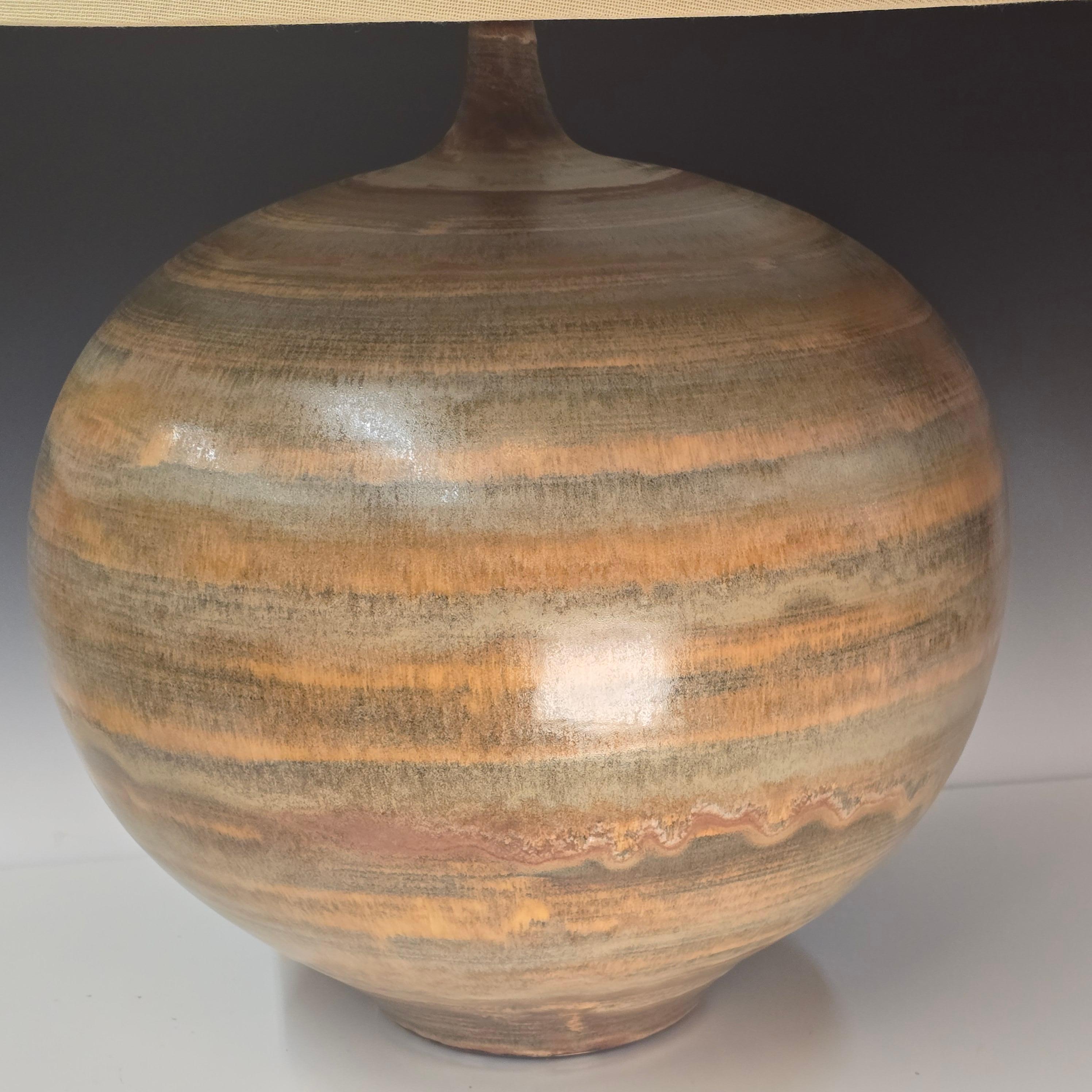 20th Century Custom Design Technics Planetary-Glazed Ceramic Table Lamp, Mid-1950s For Sale