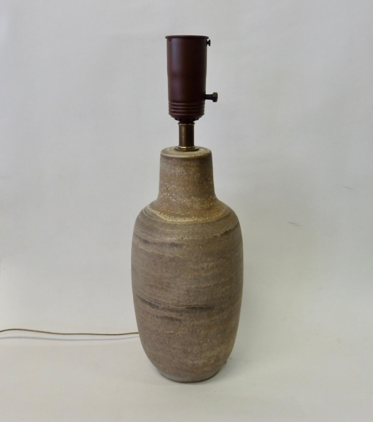 Hand-Crafted Design Technics Style Desert Sand Glazed Terracotta Table Lamp For Sale