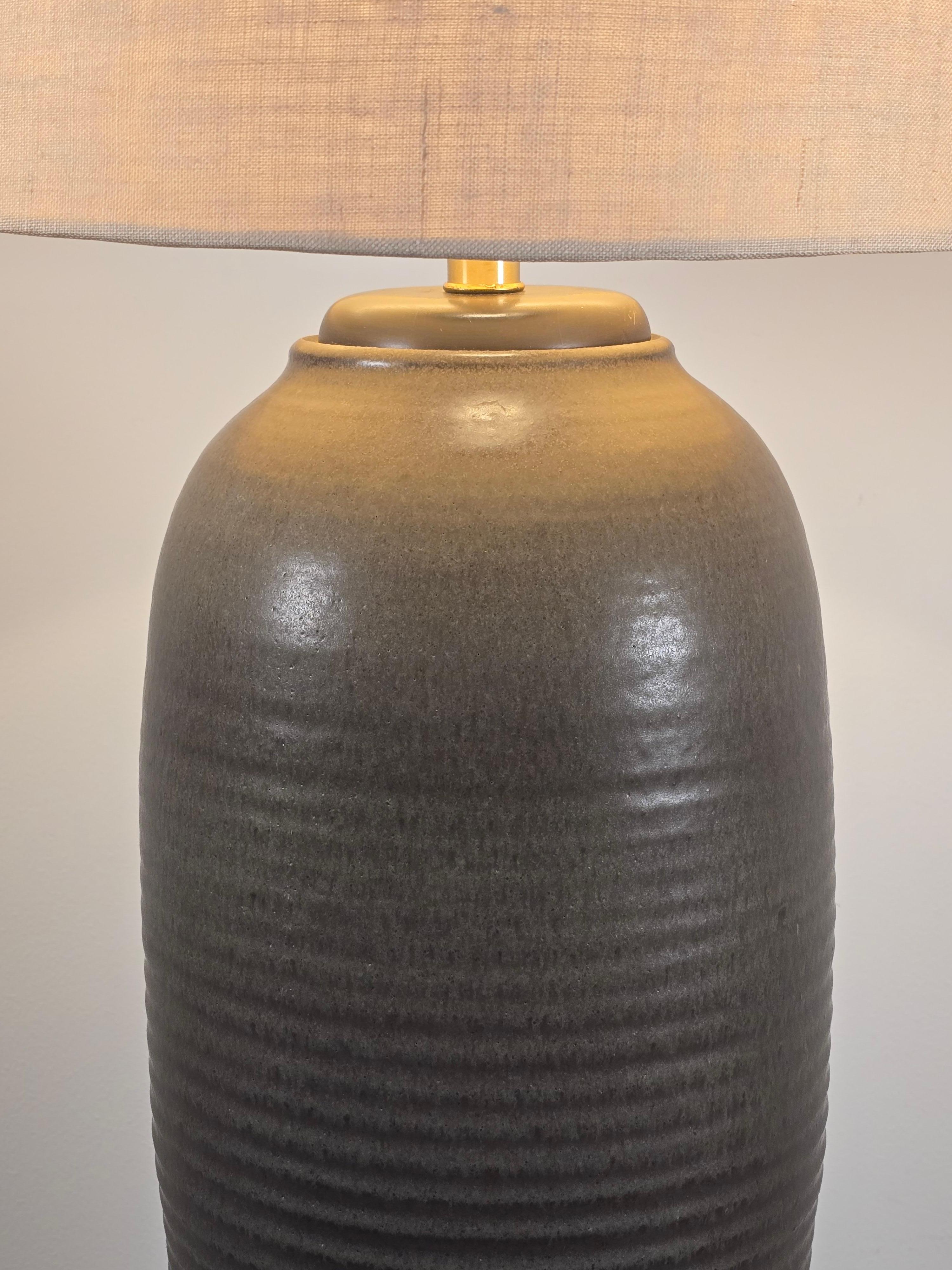 Design Technics Tall Ceramic Table Lamp with Walnut Base For Sale 5