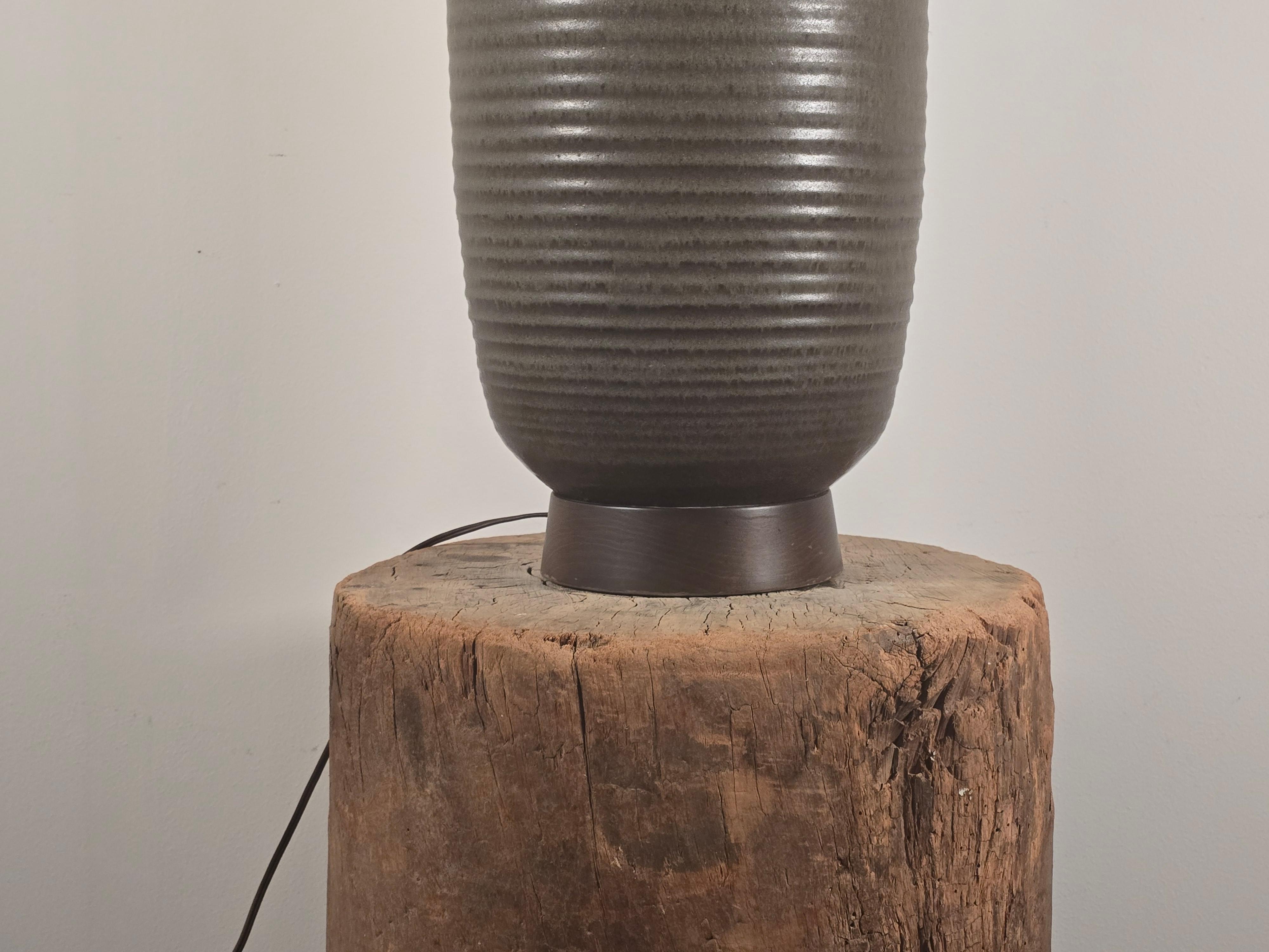 Design Technics Tall Ceramic Table Lamp with Walnut Base For Sale 6