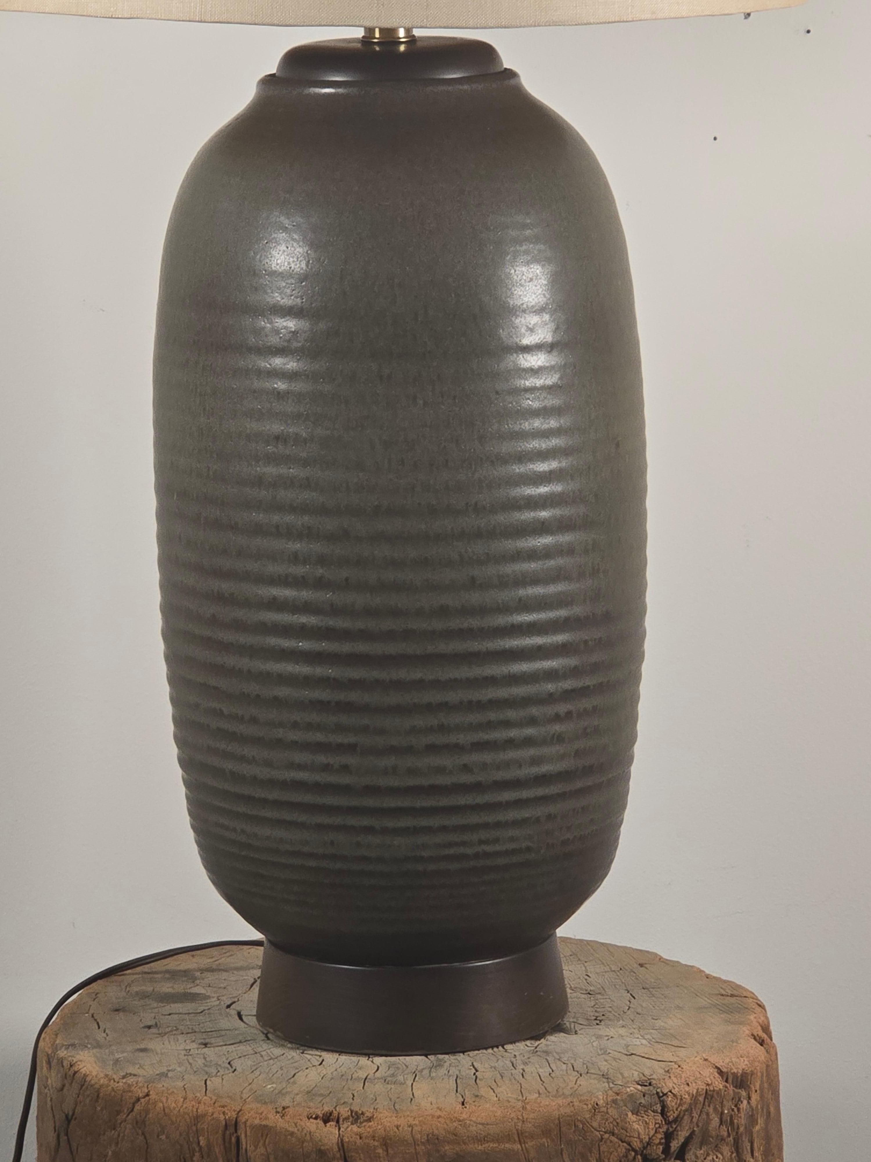 20th Century Design Technics Tall Ceramic Table Lamp with Walnut Base For Sale