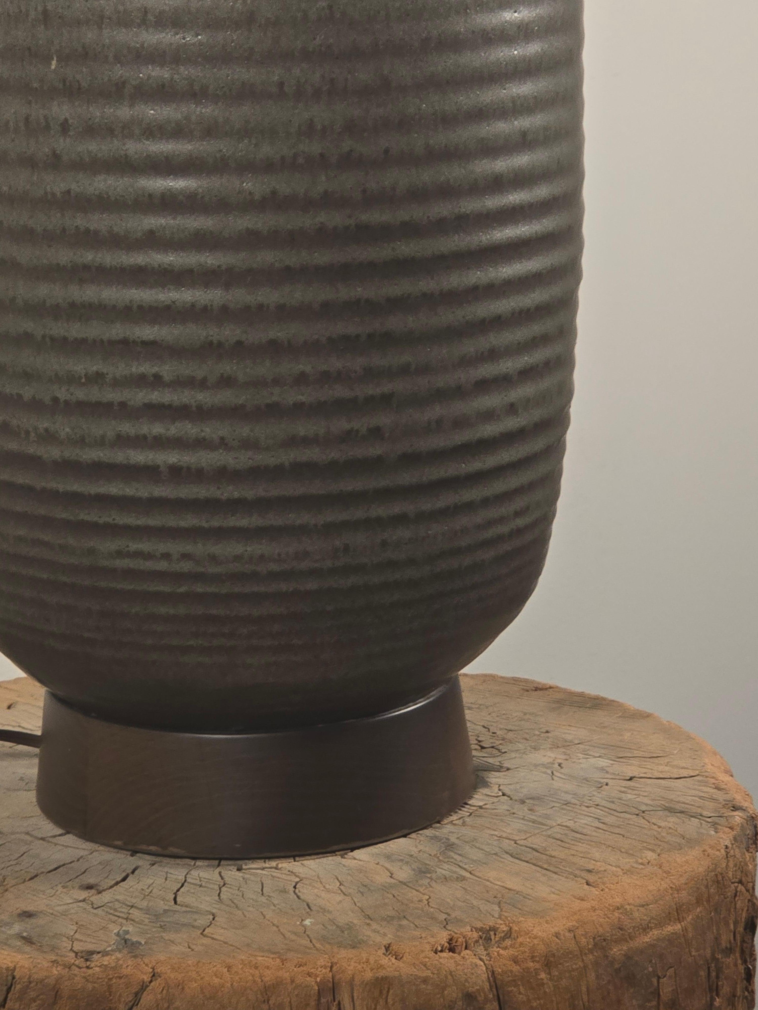 Brass Design Technics Tall Ceramic Table Lamp with Walnut Base For Sale