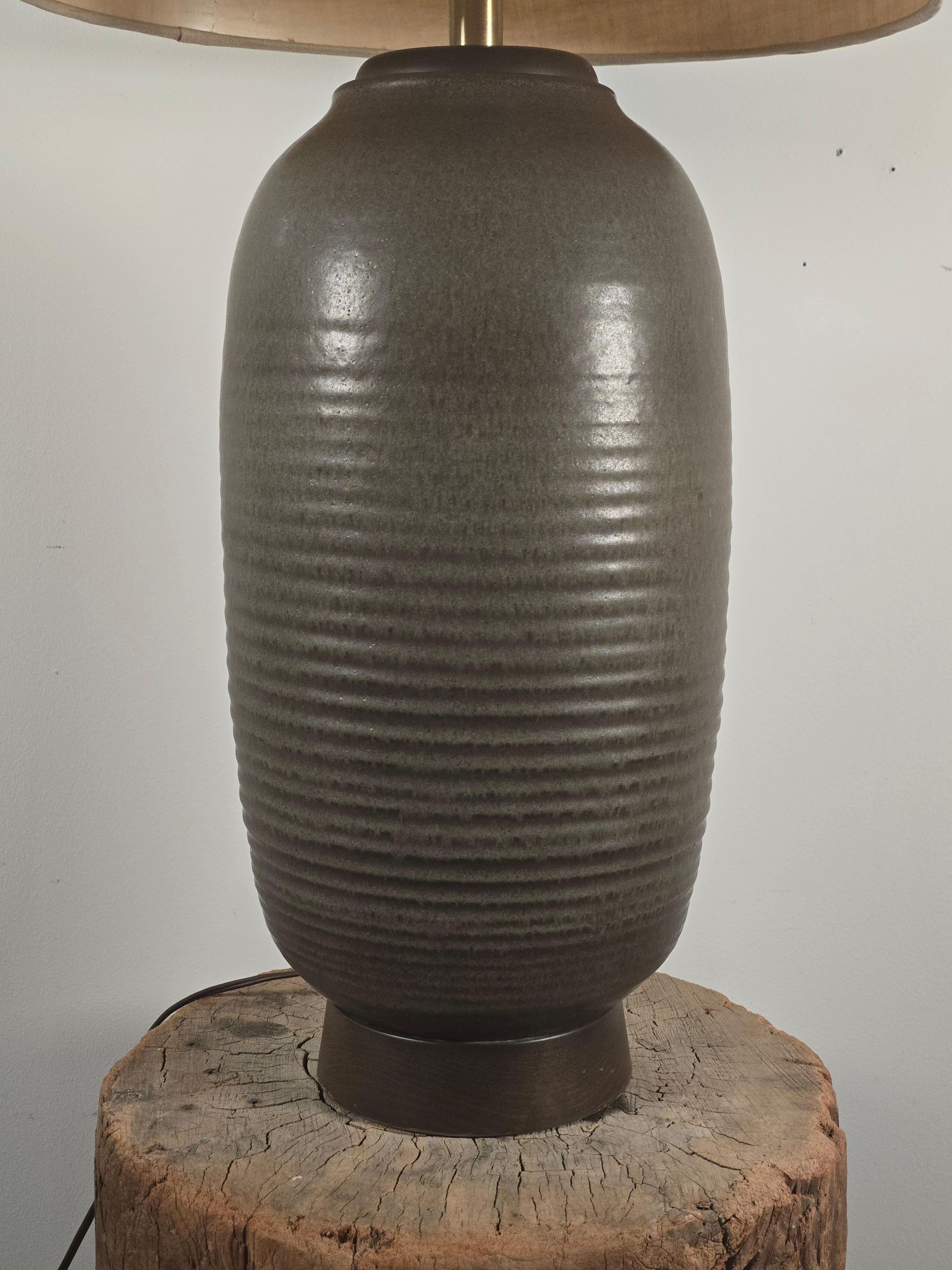 Design Technics Tall Ceramic Table Lamp with Walnut Base For Sale 1