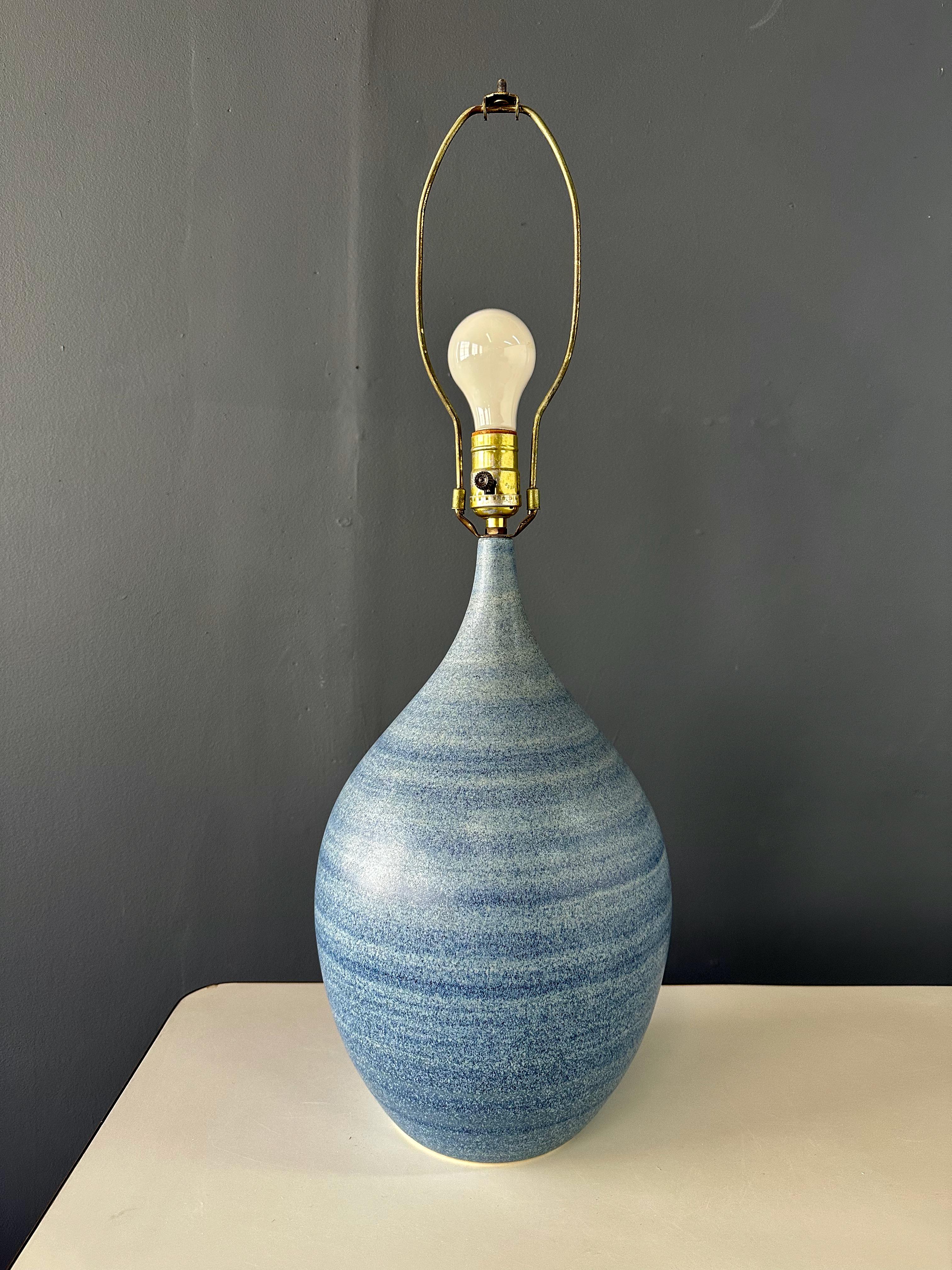 Mid-Century Modern Design Technics Teardrop Shaped Table Lamp with a Glaze of Blues & Gray For Sale