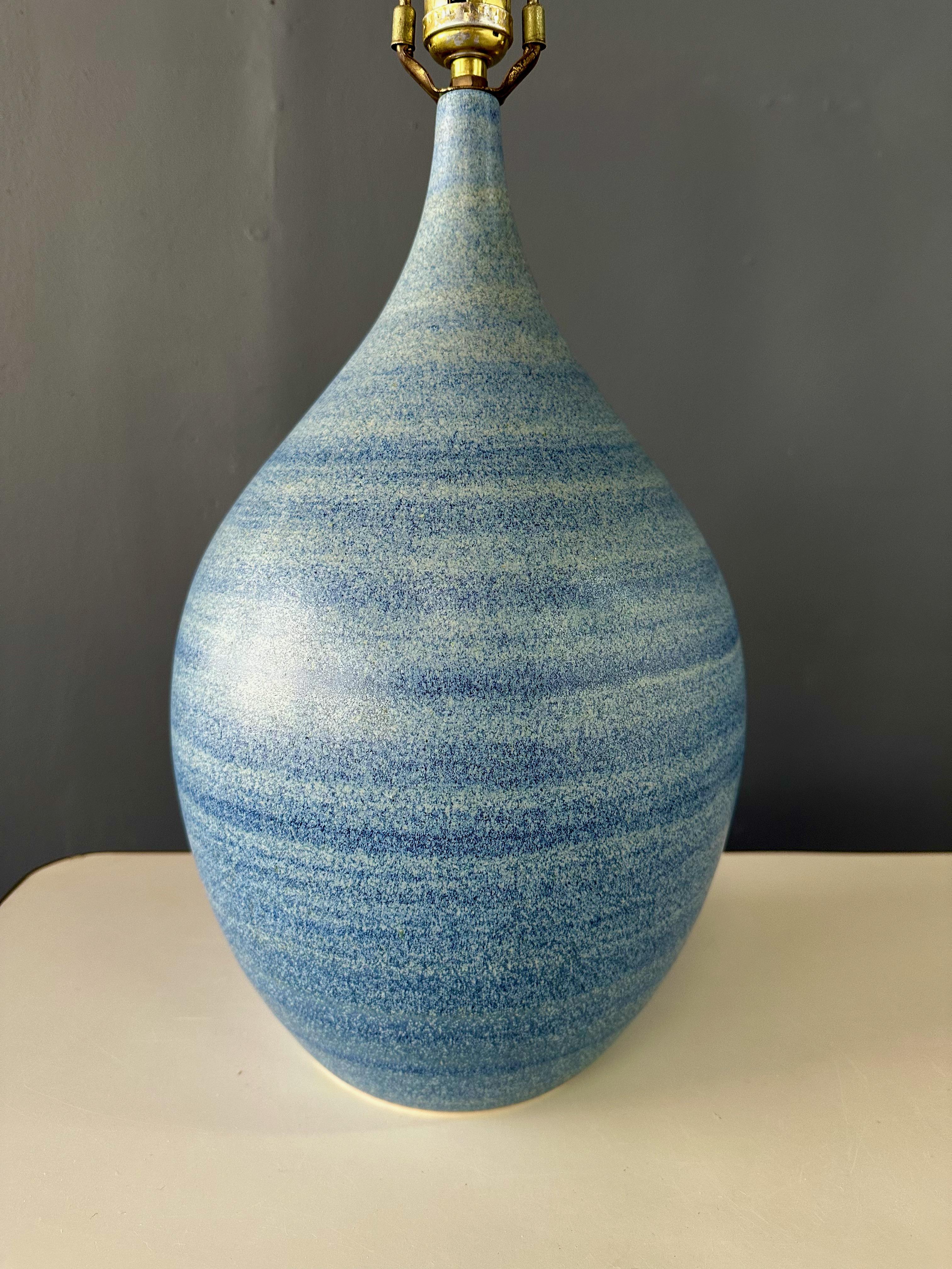 20th Century Design Technics Teardrop Shaped Table Lamp with a Glaze of Blues & Gray For Sale
