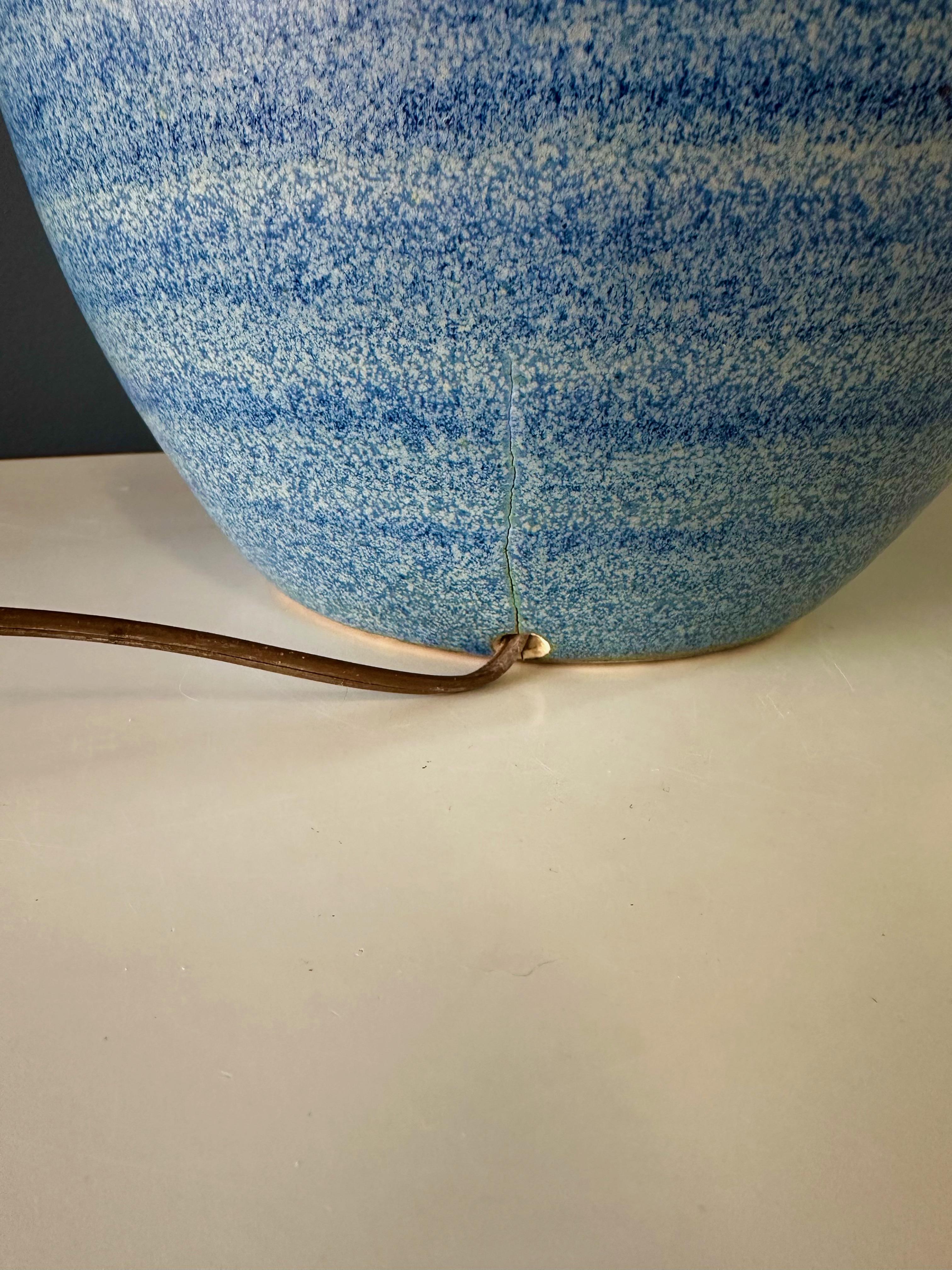 Ceramic Design Technics Teardrop Shaped Table Lamp with a Glaze of Blues & Gray For Sale