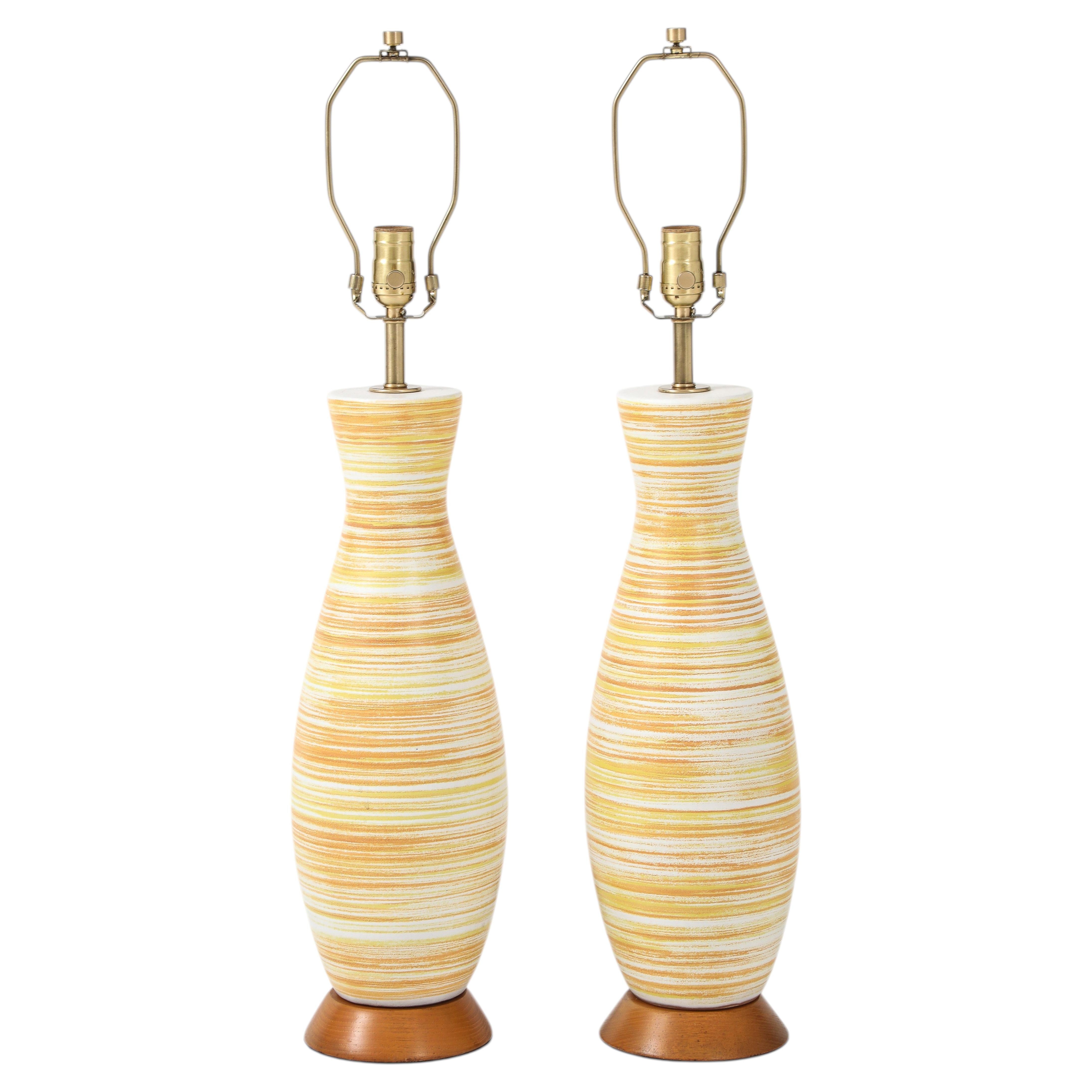Design Technics Yellow/Orange Striped Ceramic Lamps For Sale