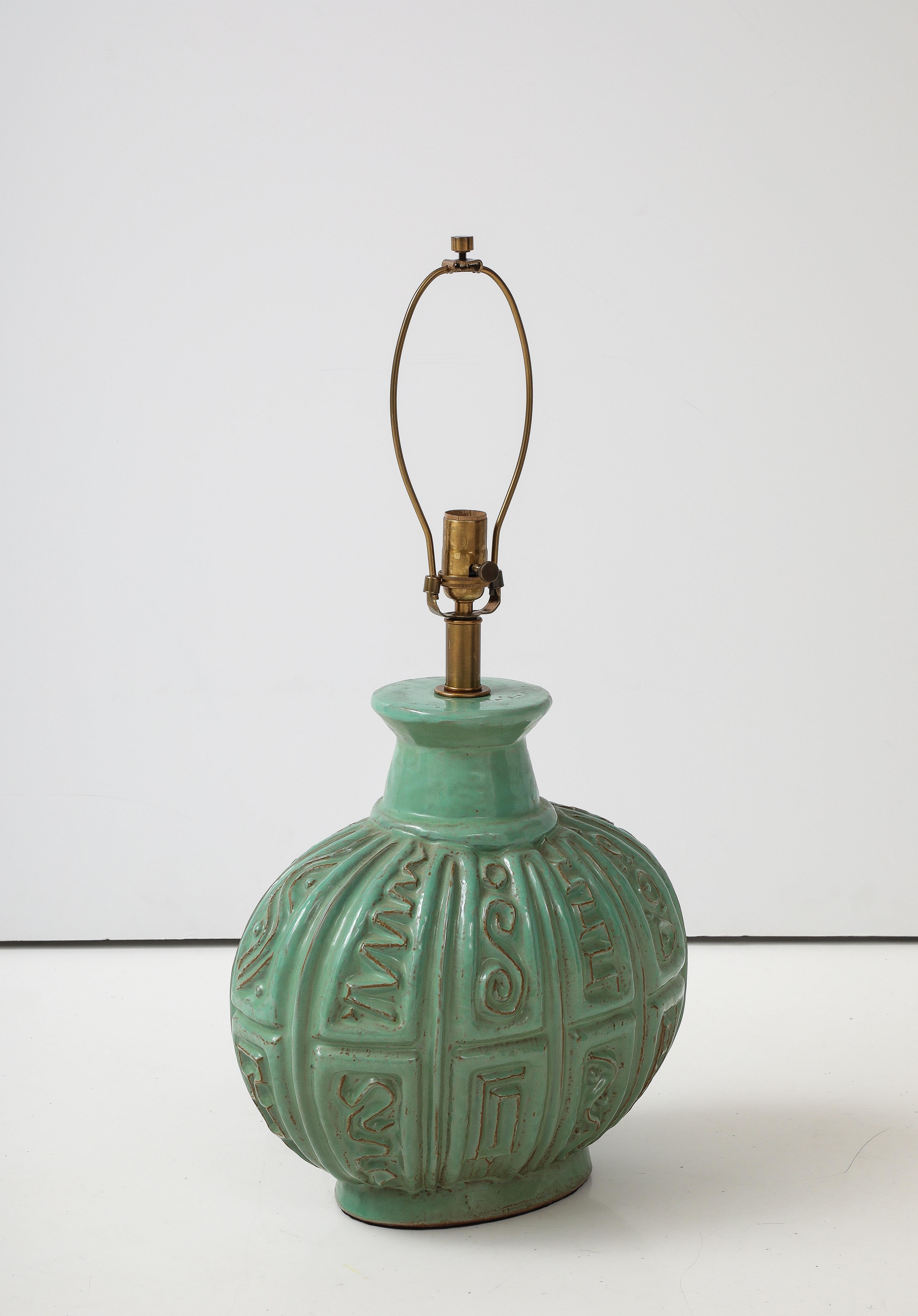 Américain Lampe en céramique vert jade Design Technics en vente