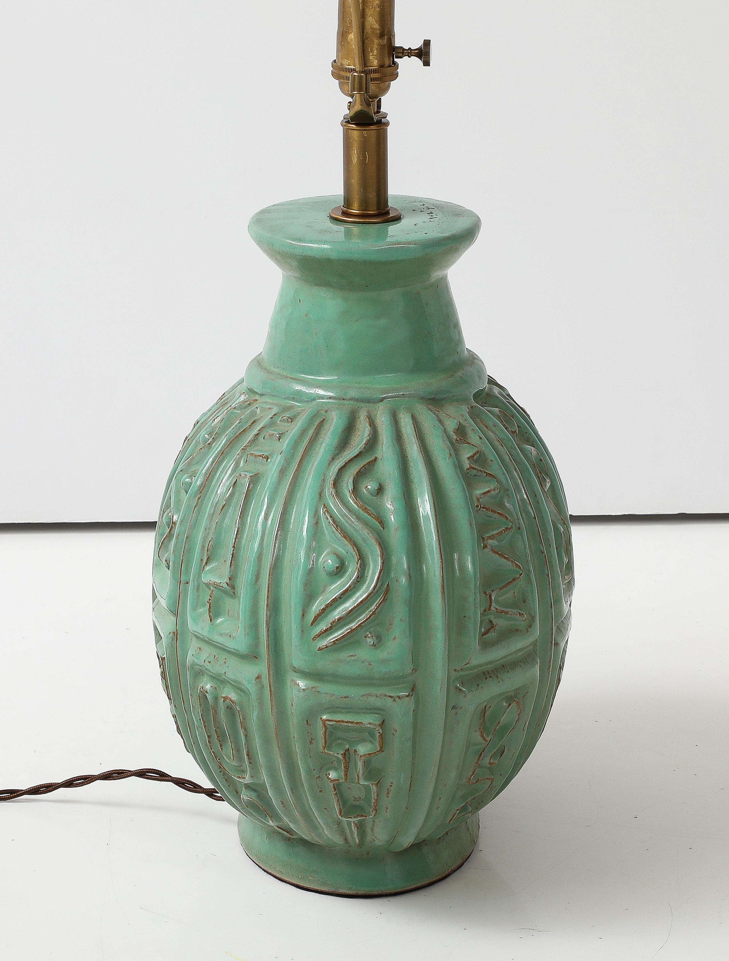 Laiton Lampe en céramique vert jade Design Technics en vente