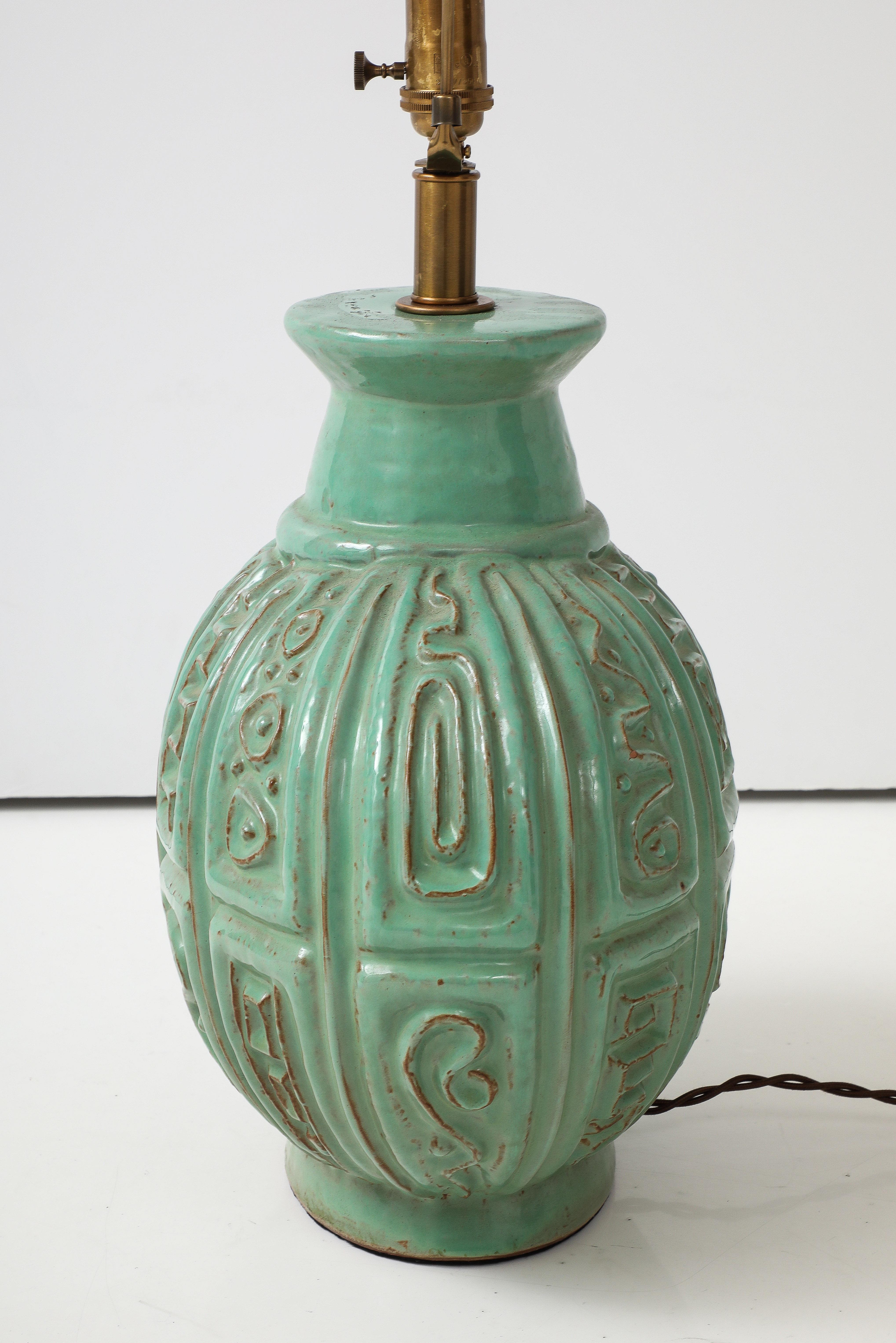 Lampe en céramique vert jade Design Technics en vente 2