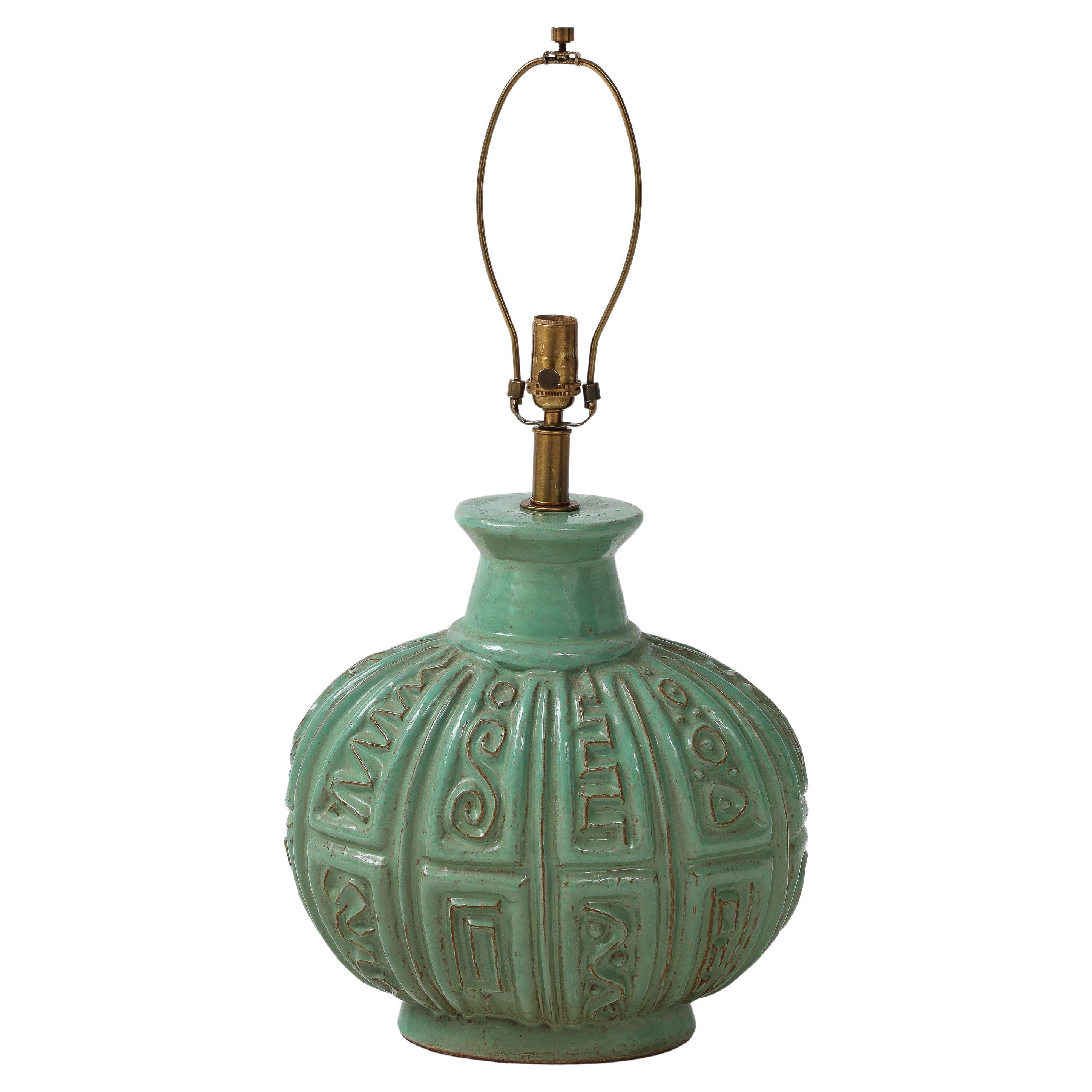 Lampe en céramique vert jade Design Technics en vente
