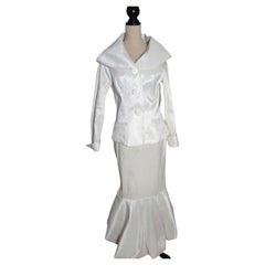 Vintage Design Today's White Shantung Skirt Suit with Oversized Collar, 1990s Deadstock