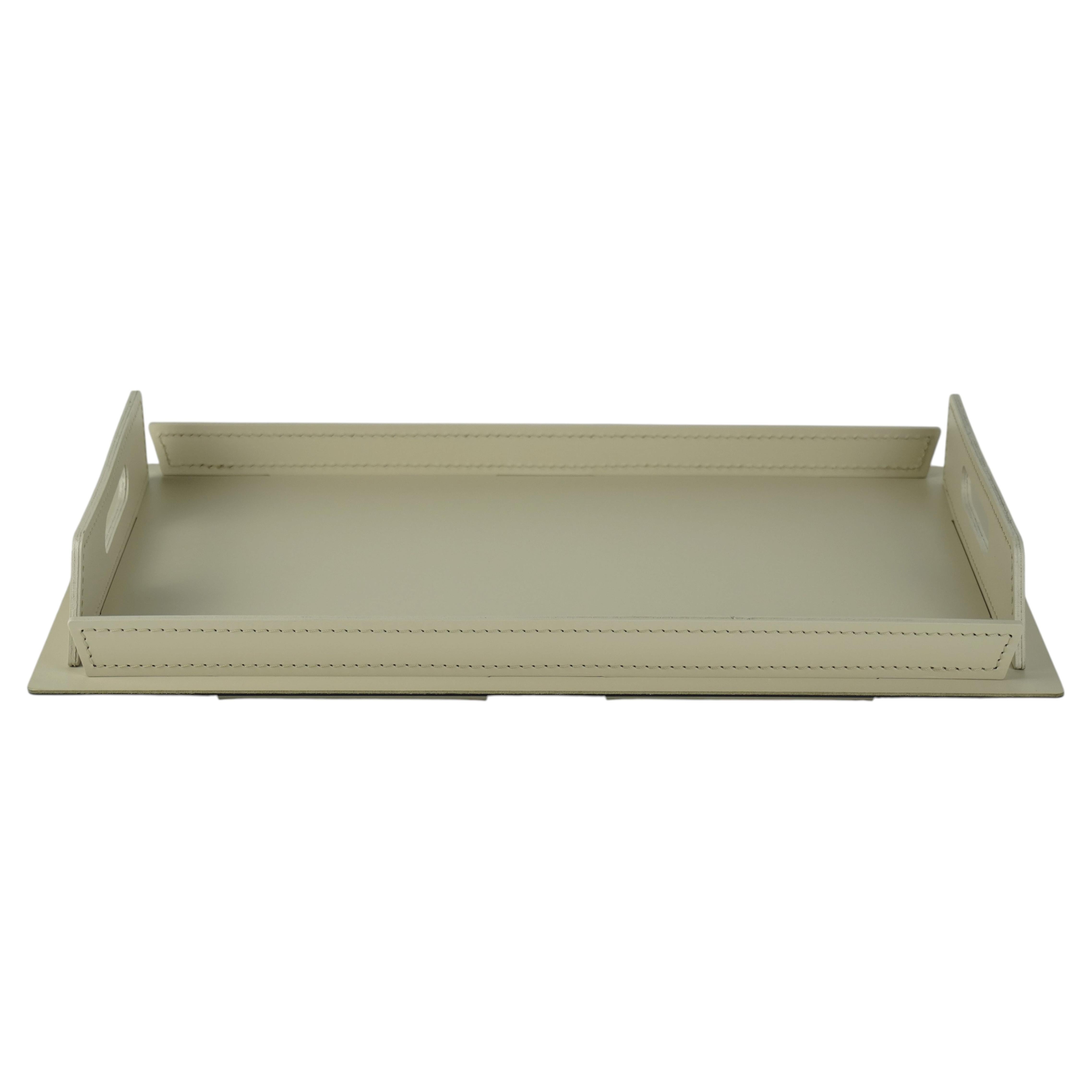 Design tray in Steel and Regenerated Leather TABAKA - 45 x 30 x 6 h