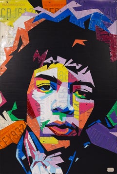Design Turnpike - Jimi Hendrix 2025 Handmade Vintage License Plate Art on Board