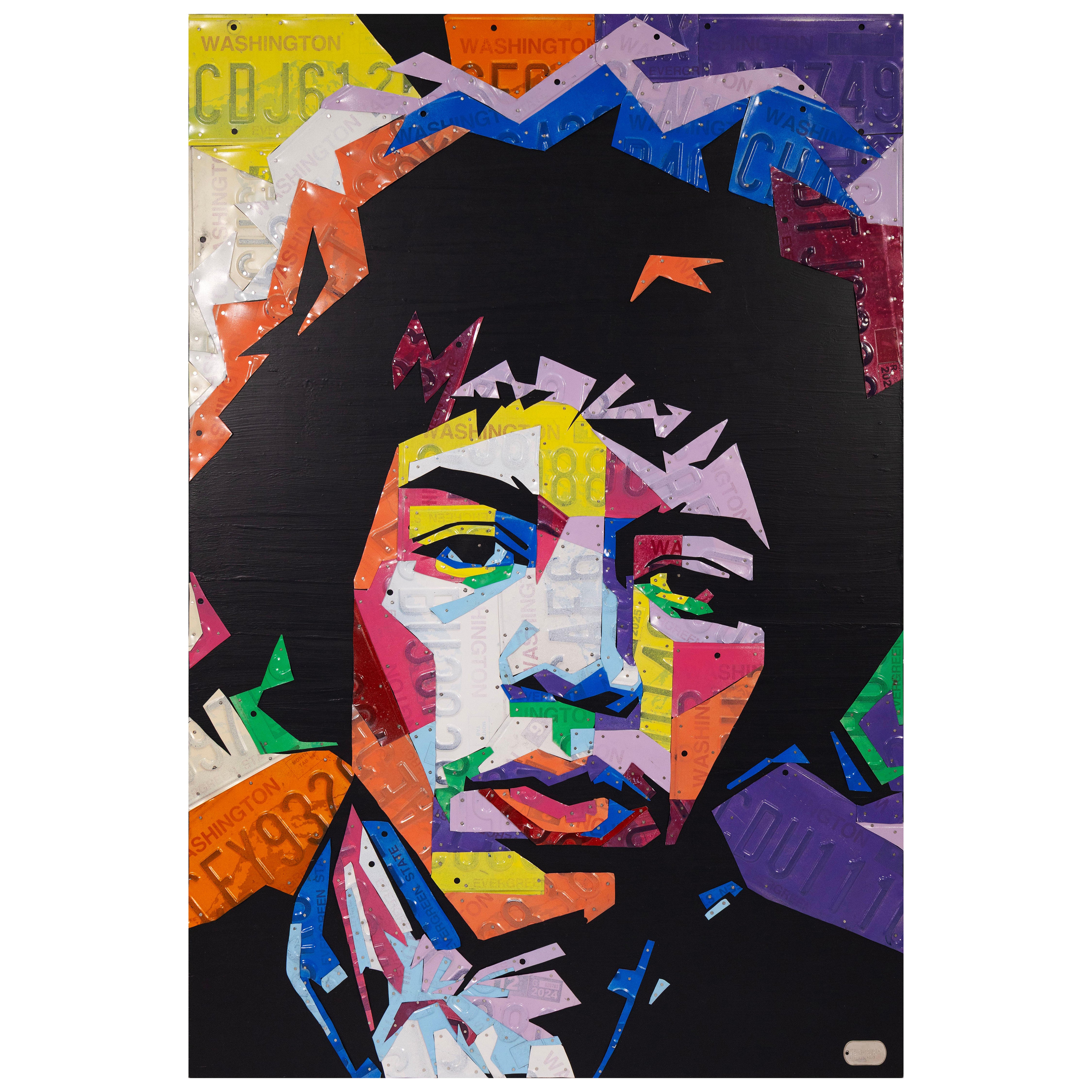 Design Turnpike - Jimi Hendrix 2025 Handmade Vintage License Plate Art on Board
