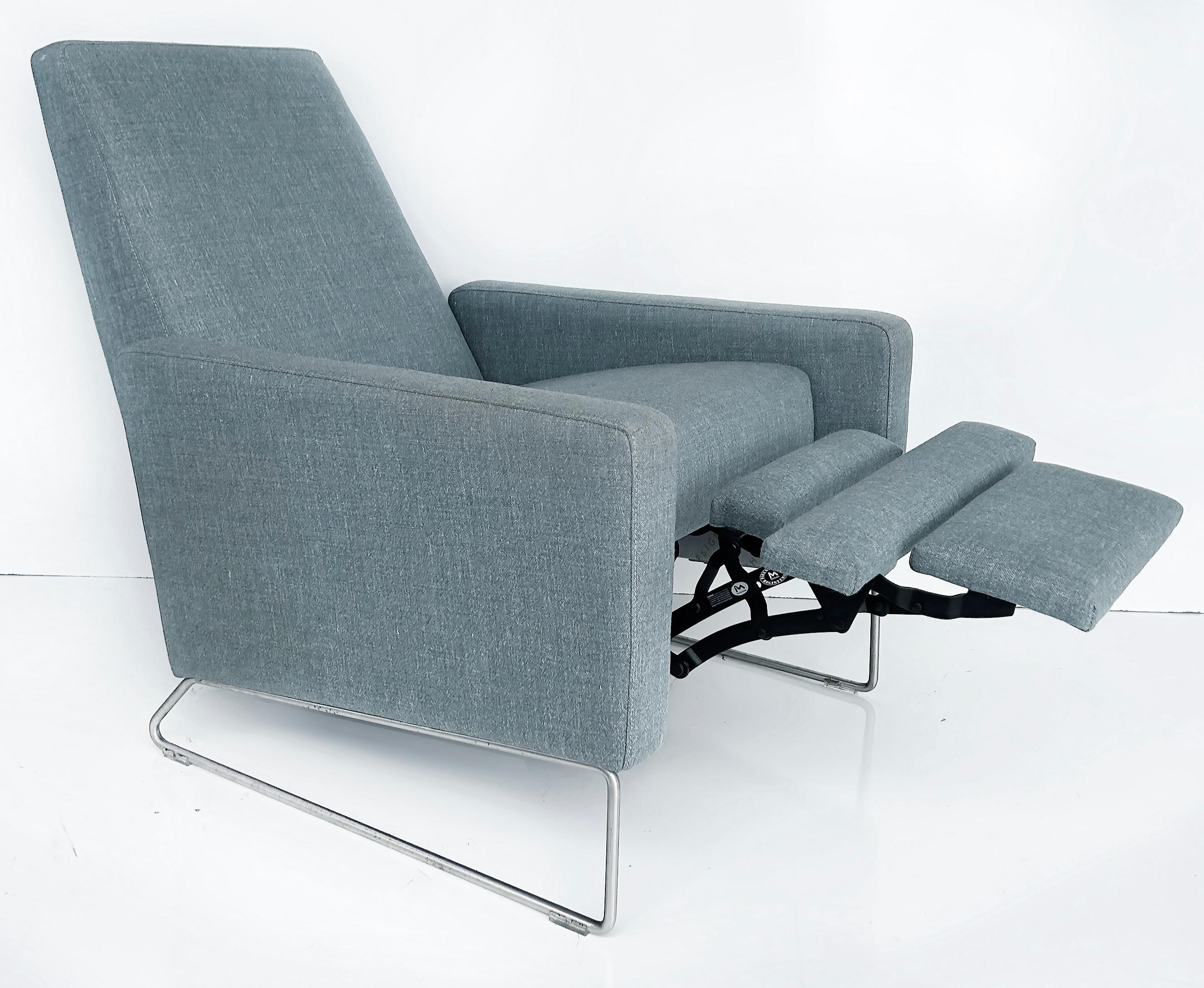 Design Within Reach Flight Recliner, Stainless Steel and Linen Fabric

Offered for sale is a Jeffrey Bernett and Nicholas Dodziuk designed 