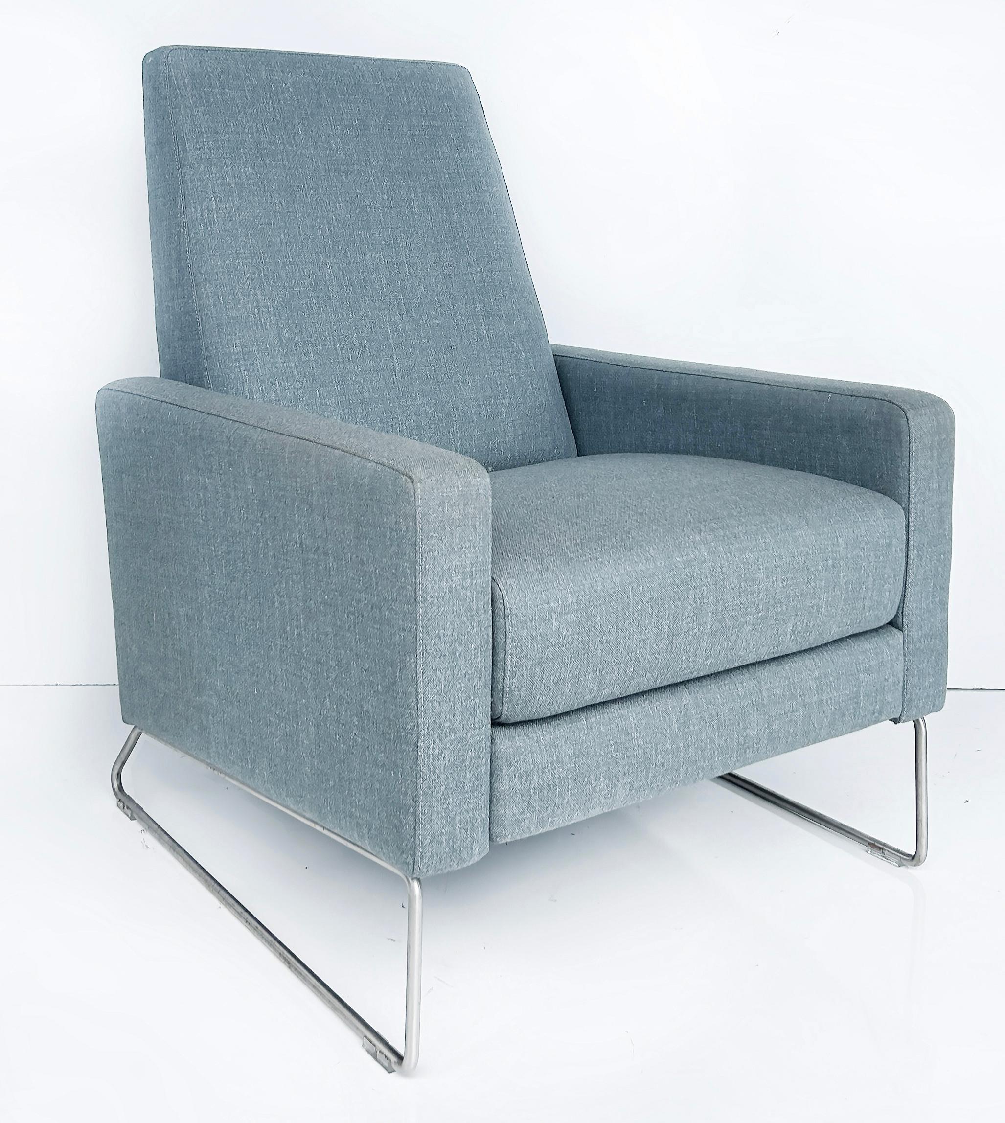 Modern Design Within Reach Flight Recliner, Stainless Steel and Linen Fabric