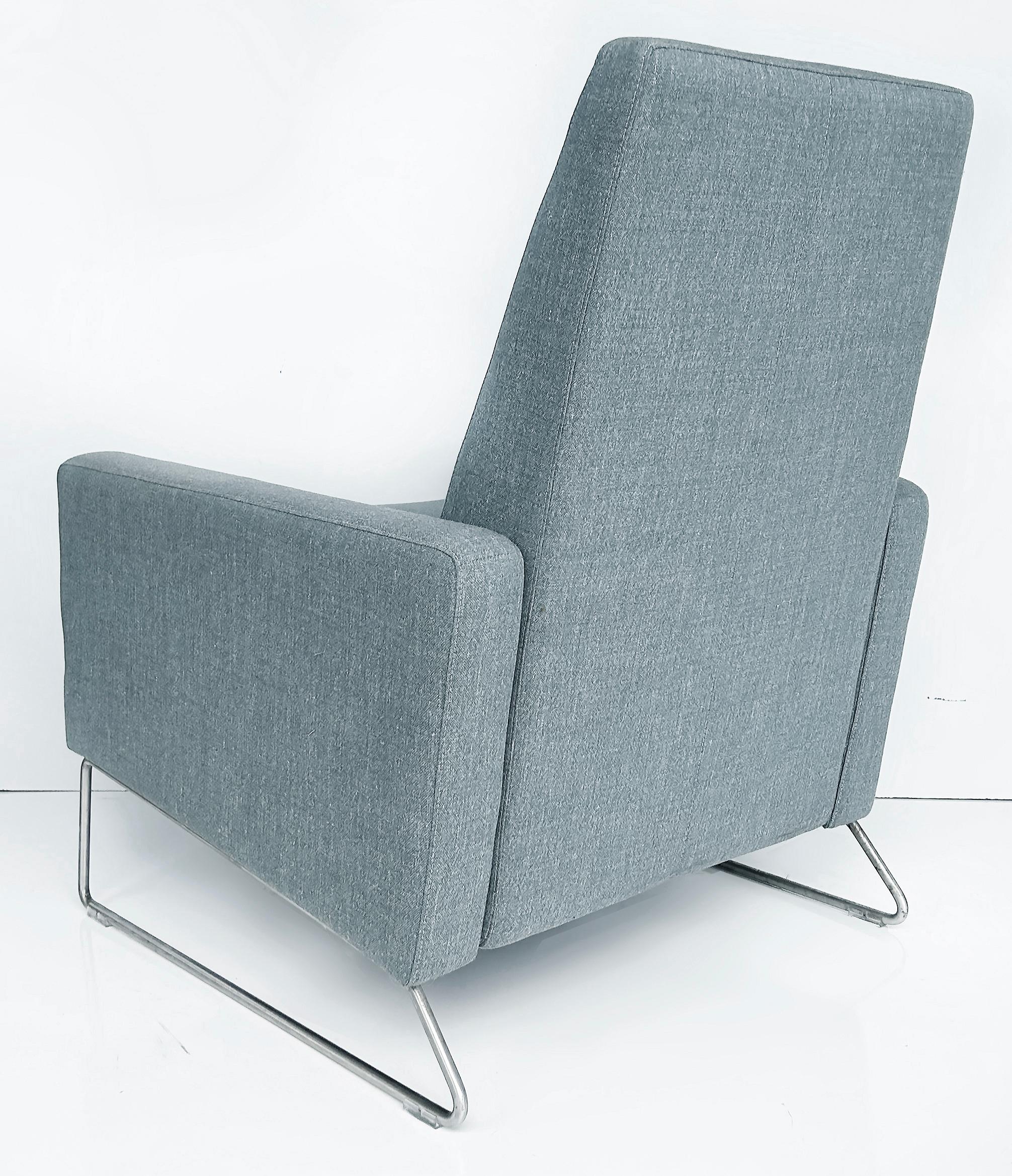 Contemporary Design Within Reach Flight Recliner, Stainless Steel and Linen Fabric
