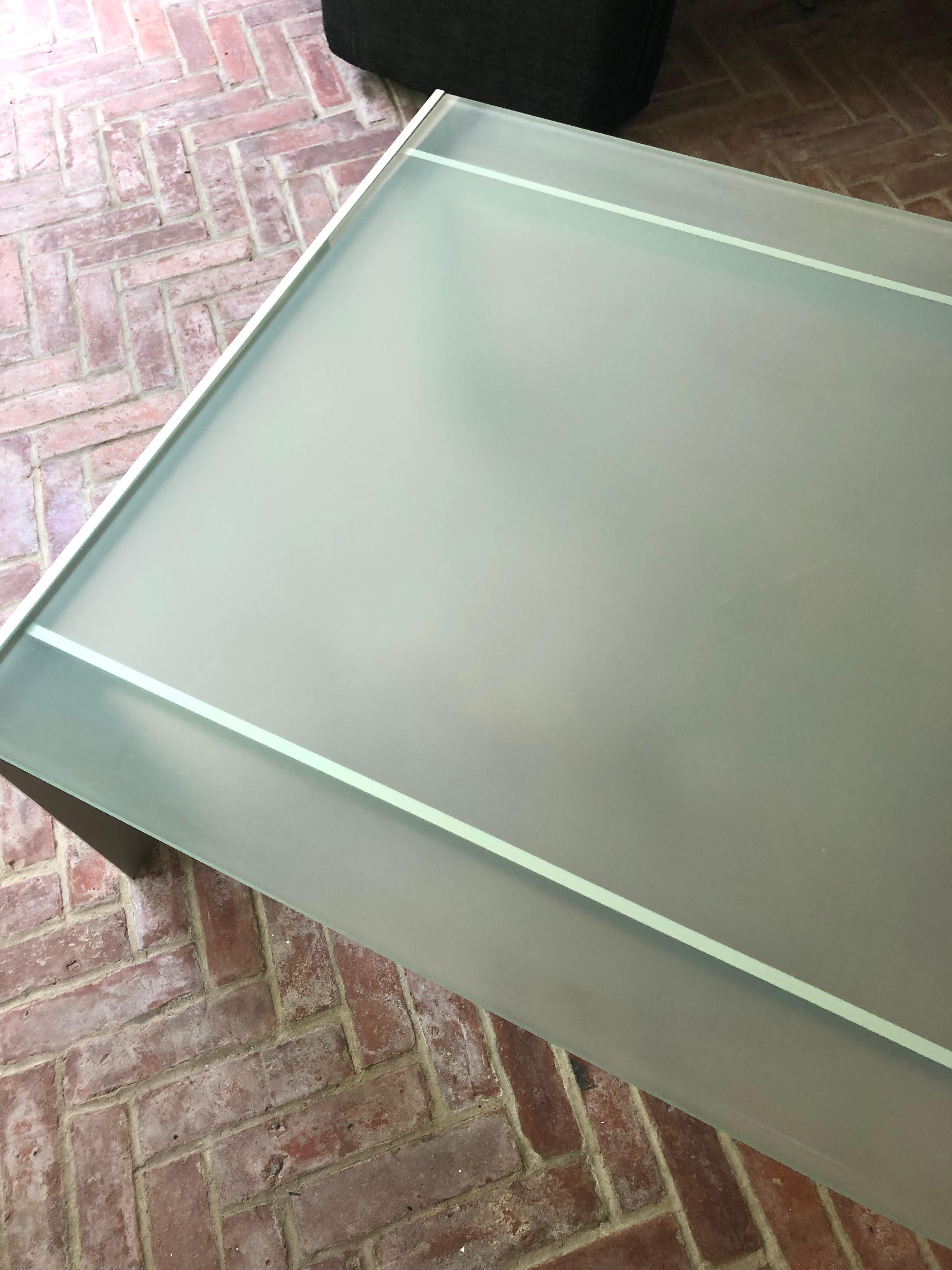 American Design Within Reach Frosted Glass and Steel Rectangular Coffee Table For Sale