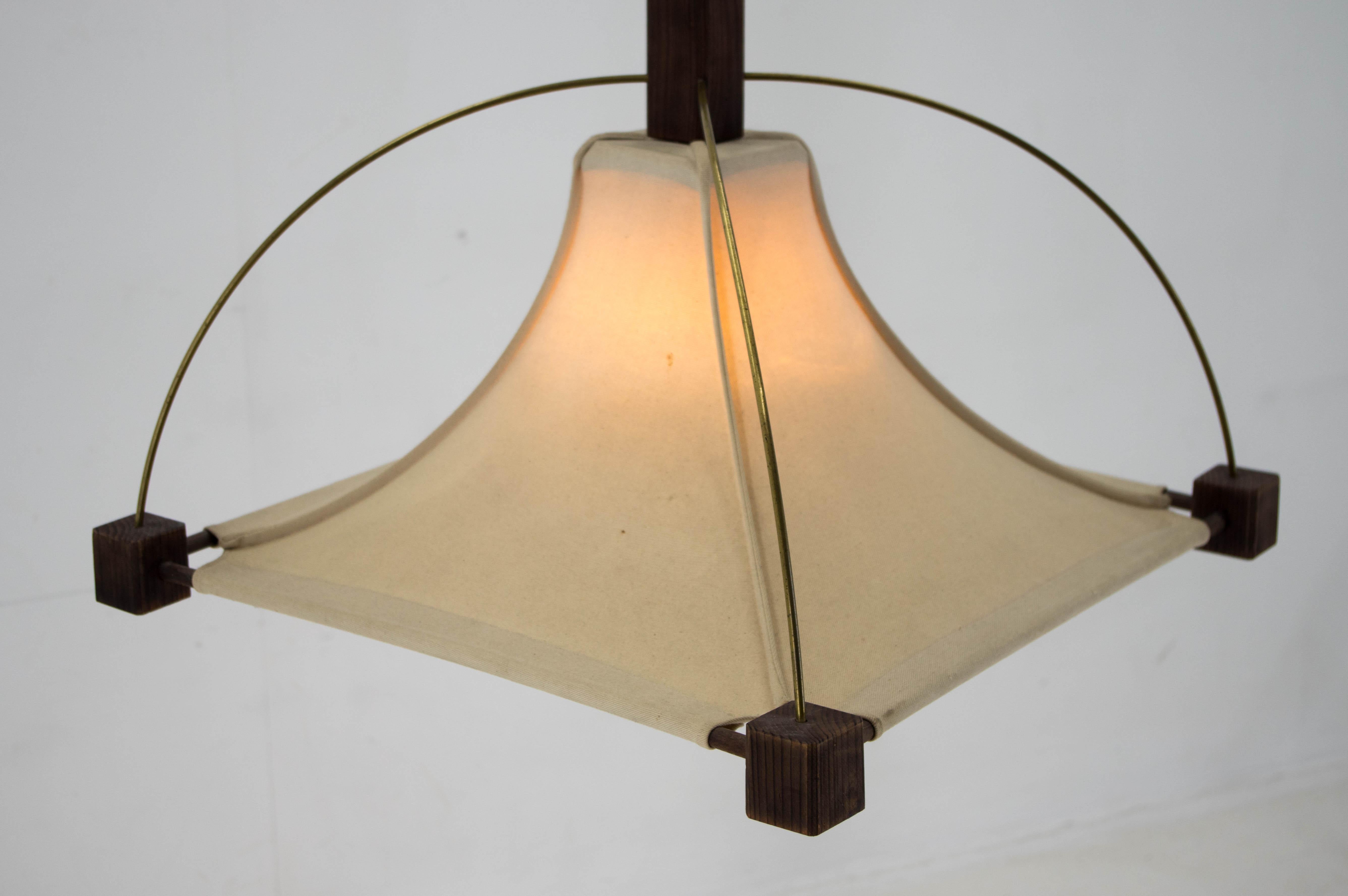 Design Wood Brass and Fabric Chandelier, 1980s For Sale 1