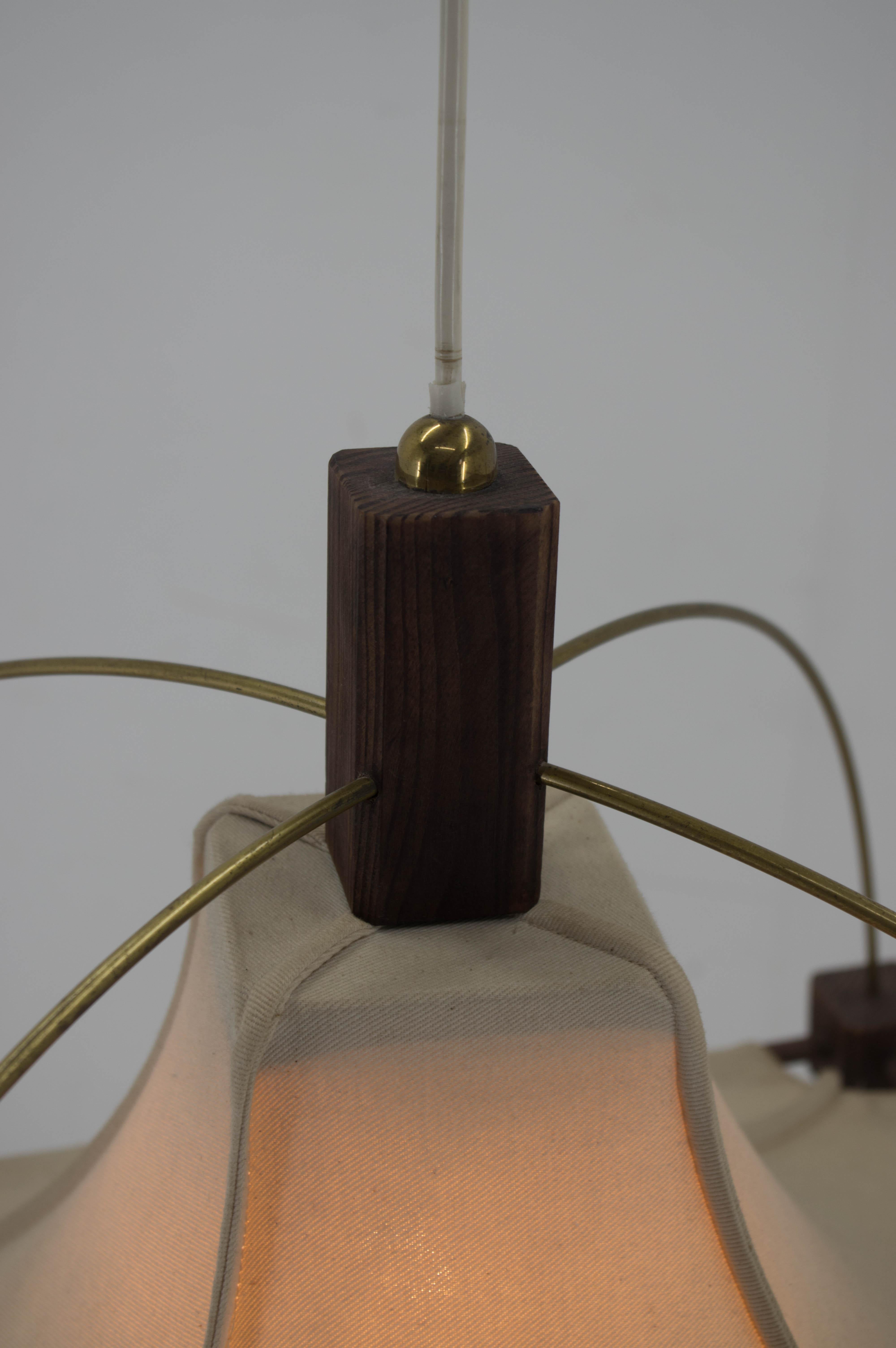 Design Wood Brass and Fabric Chandelier, 1980s For Sale 2