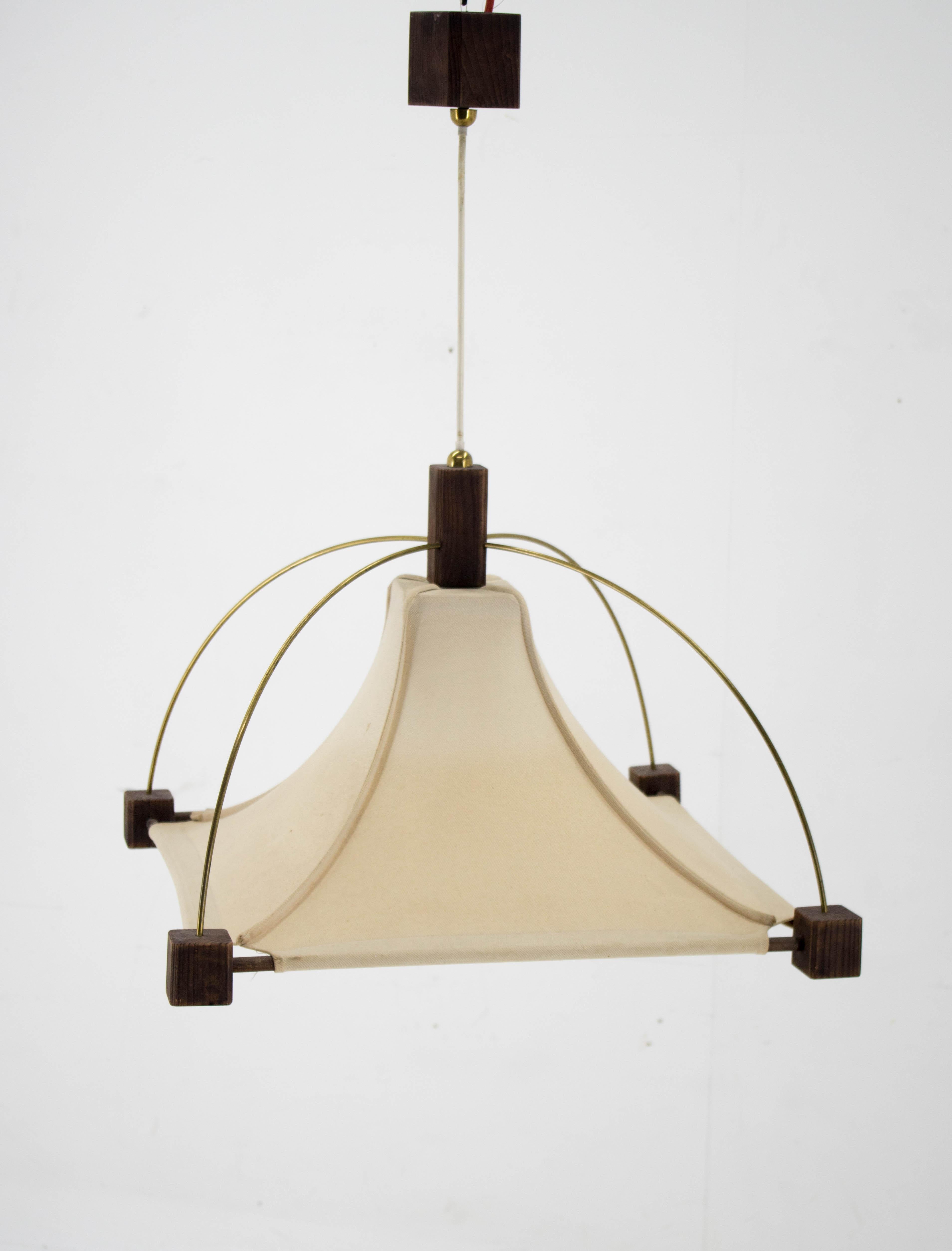Design Wood Brass and Fabric Chandelier, 1980s For Sale 3