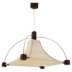 Vintage Design Wood Brass and Fabric Chandelier, 1980s
