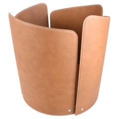 Modern Wood Holder CLORI: Steel & Regenerated Leather - Diameter 50cm
