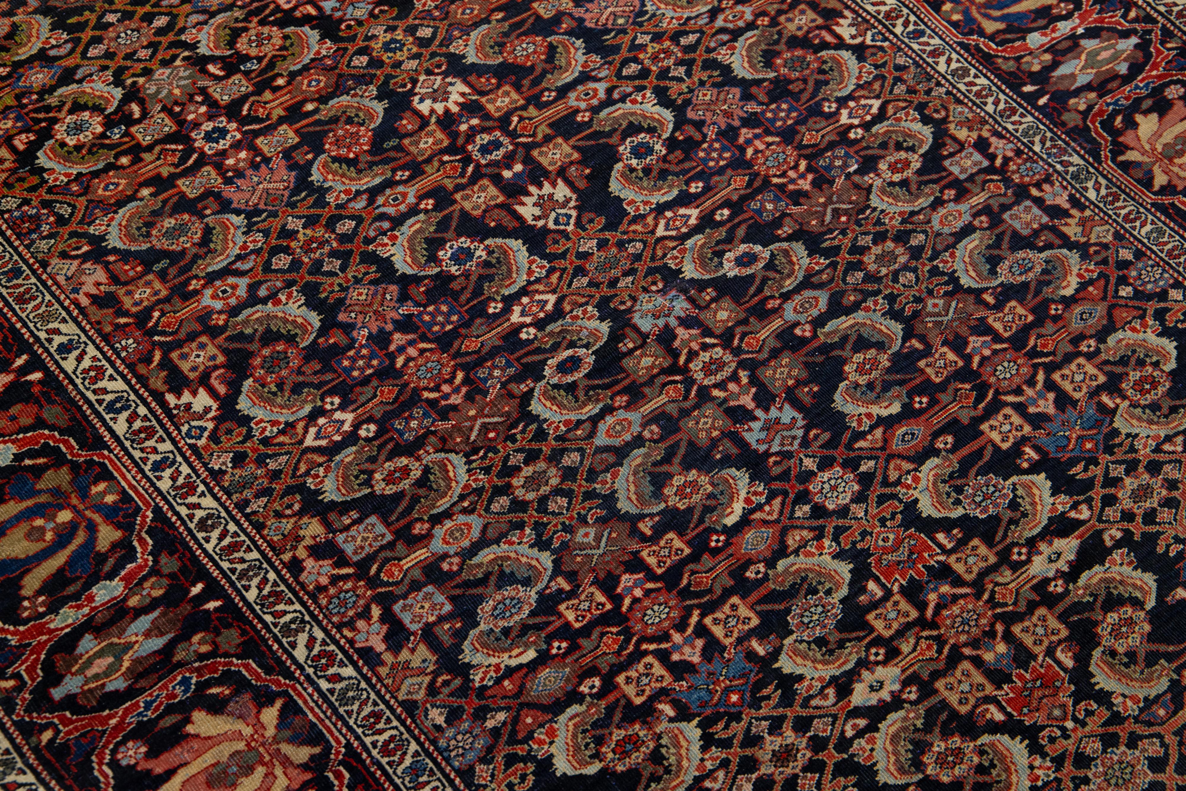Perse Tapis persan Malayer ancien en laine éparpillée bleu foncé en vente