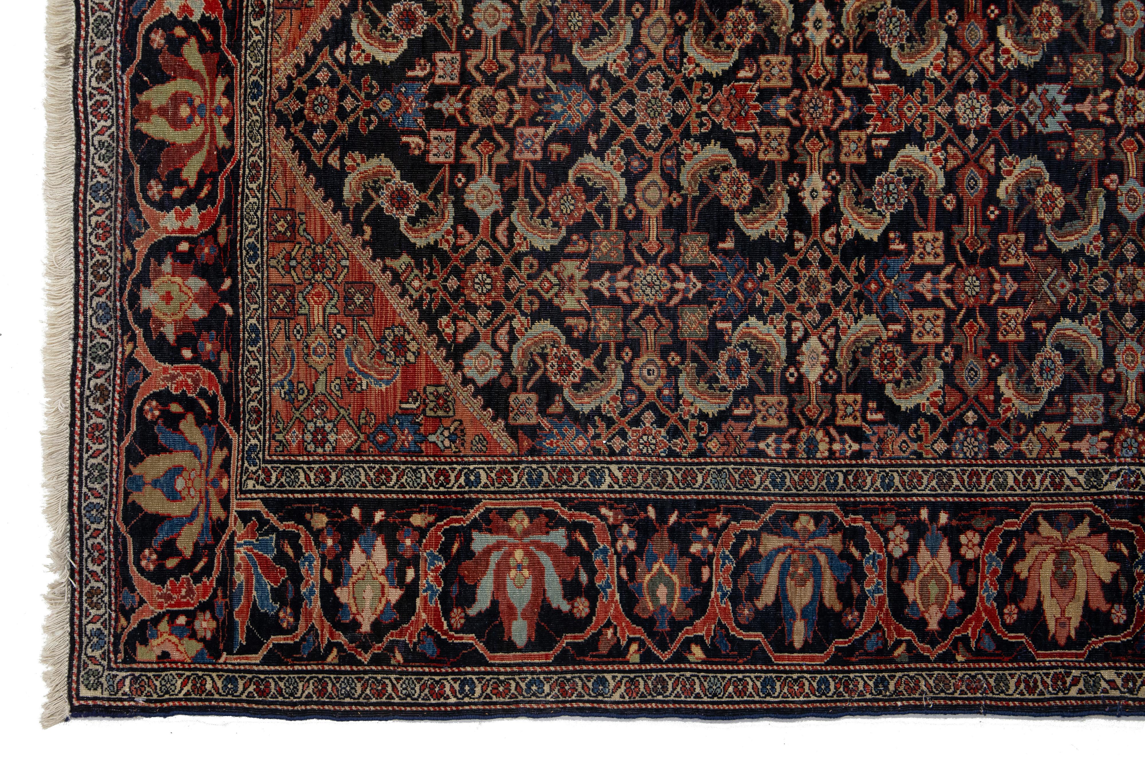 Laine Tapis persan Malayer ancien en laine éparpillée bleu foncé en vente