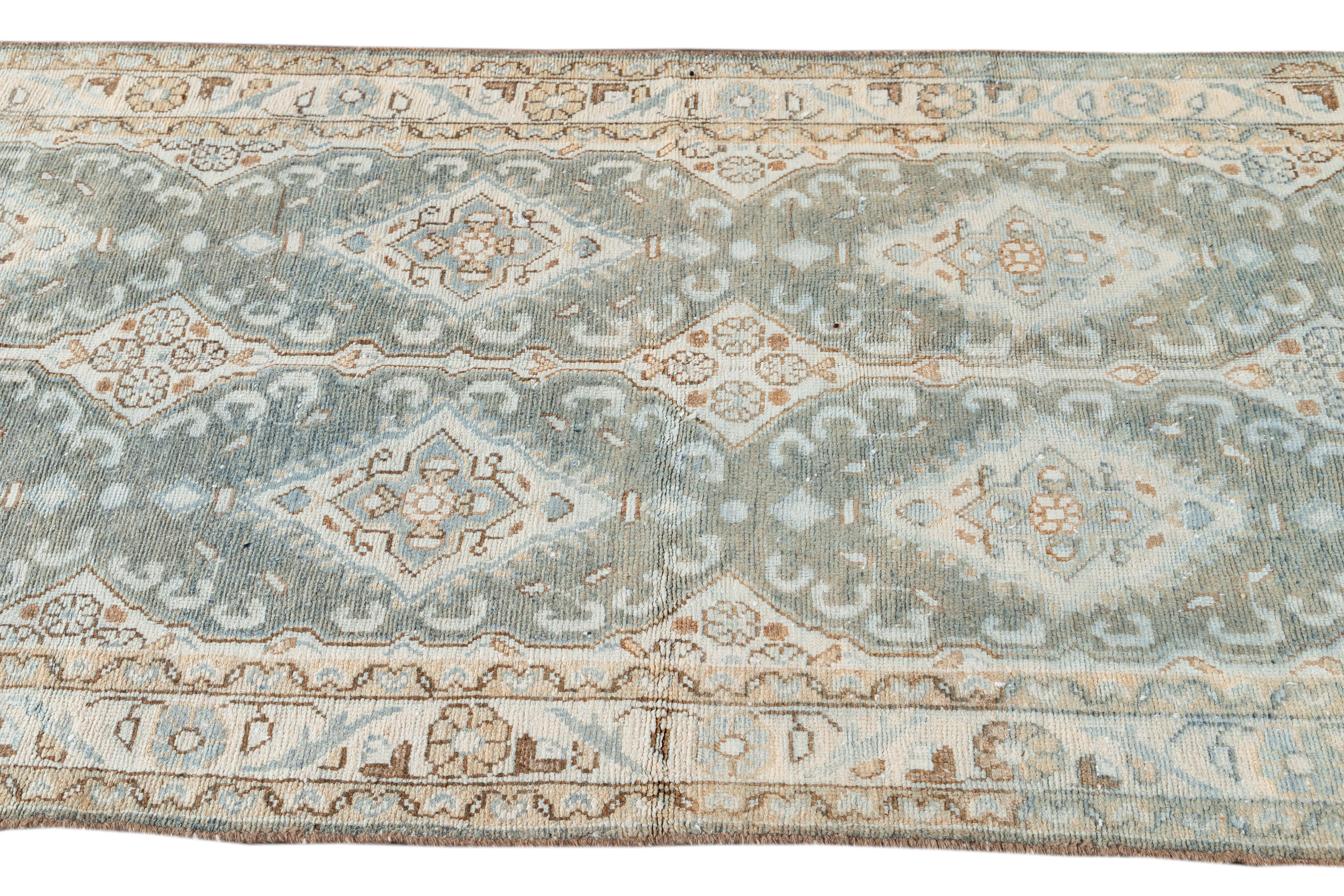 Designed Antique Persian Malayer Wool Runner Handmade In Light Blue In Good Condition For Sale In Norwalk, CT