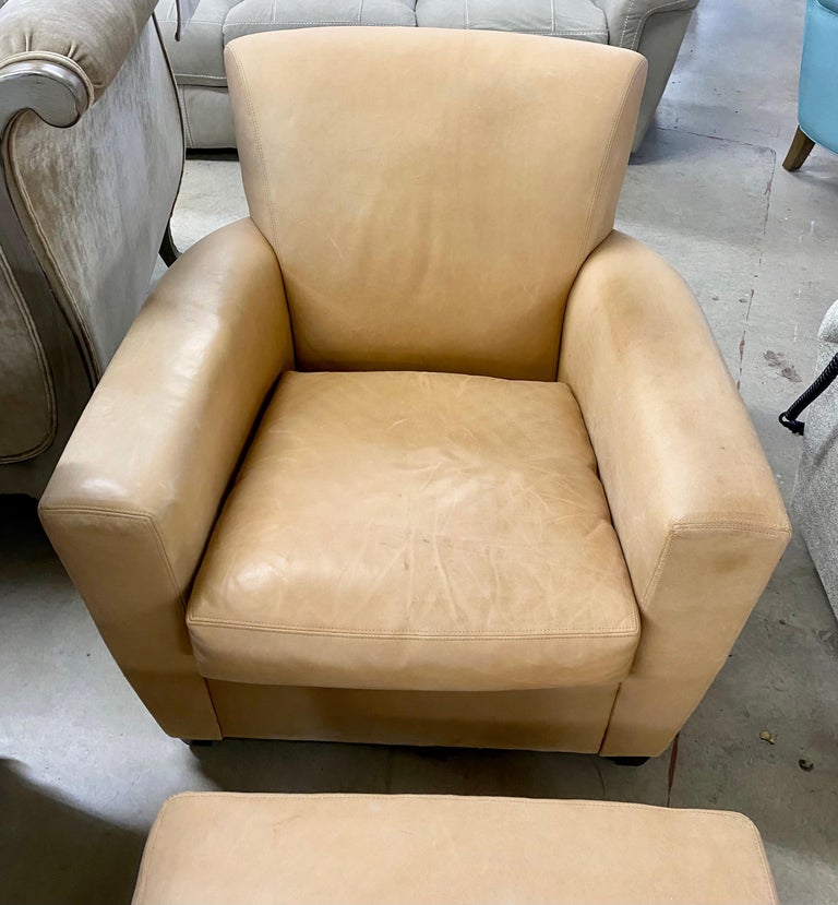 Designed by Coach Inc. for Baker Natural Leather Curved Chair and Ottoman For Sale at 1stDibs coach ottoman ottoman coach coach leather chair