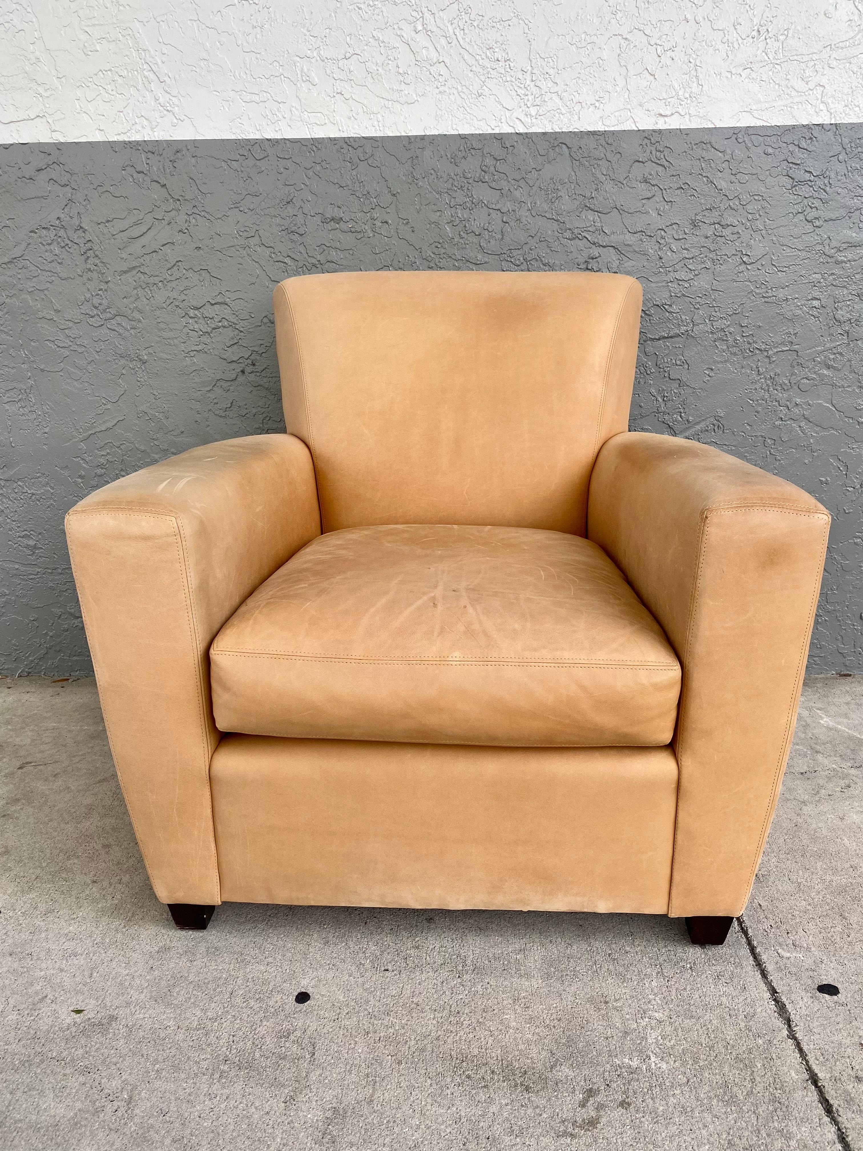 Designed by Coach, Inc. for Baker Natural Leather Curved Chair and Ottoman In Good Condition For Sale In Fort Lauderdale, FL