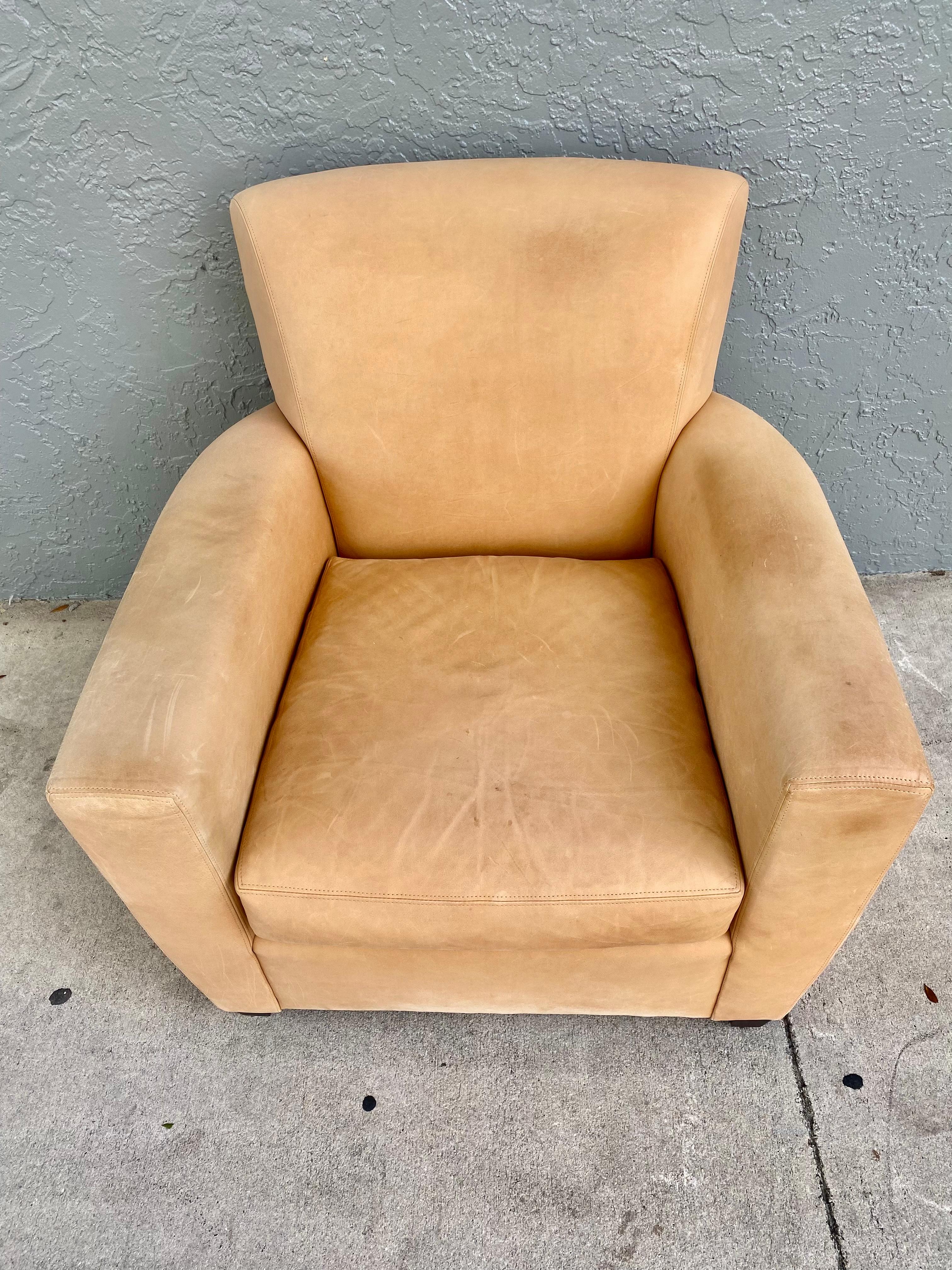 Contemporary Designed by Coach, Inc. for Baker Natural Leather Curved Chair and Ottoman For Sale
