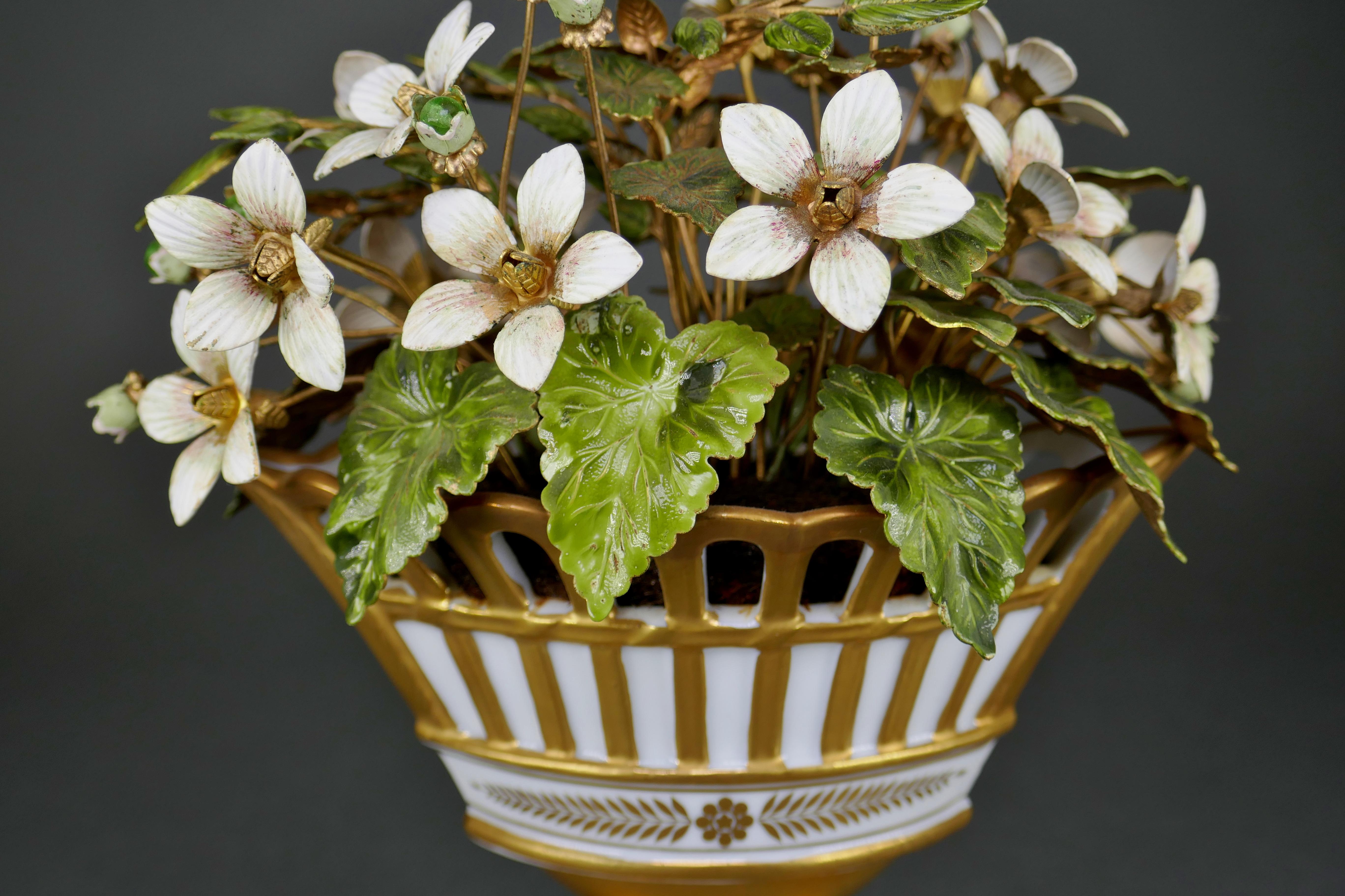 Late 20th Century Designed By Jane Hutcheson for Gorham Gilt Porcelain Enamel Flower Basket For Sale