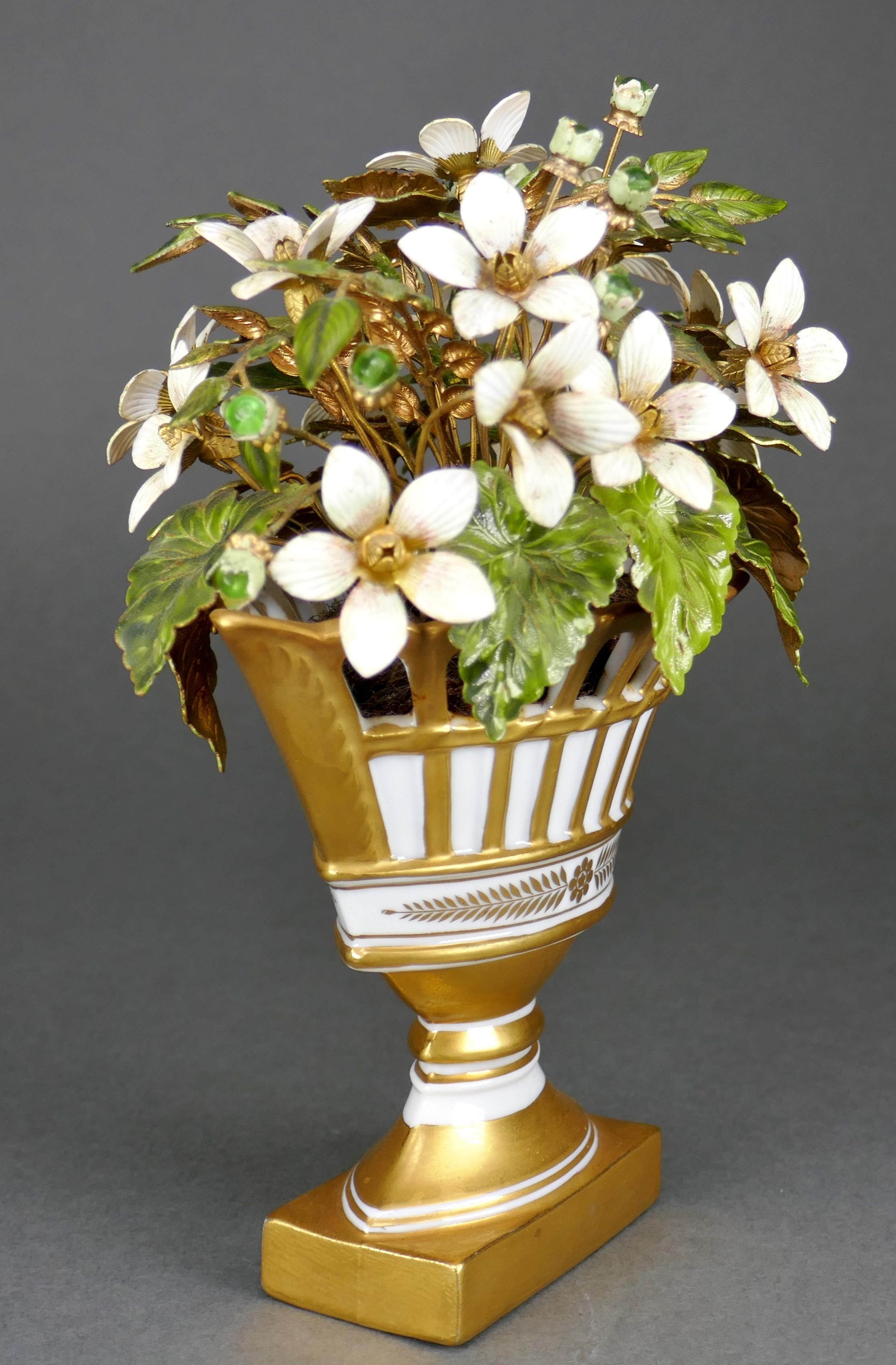 Designed By Jane Hutcheson for Gorham Gilt Porcelain Enamel Flower Basket For Sale 2