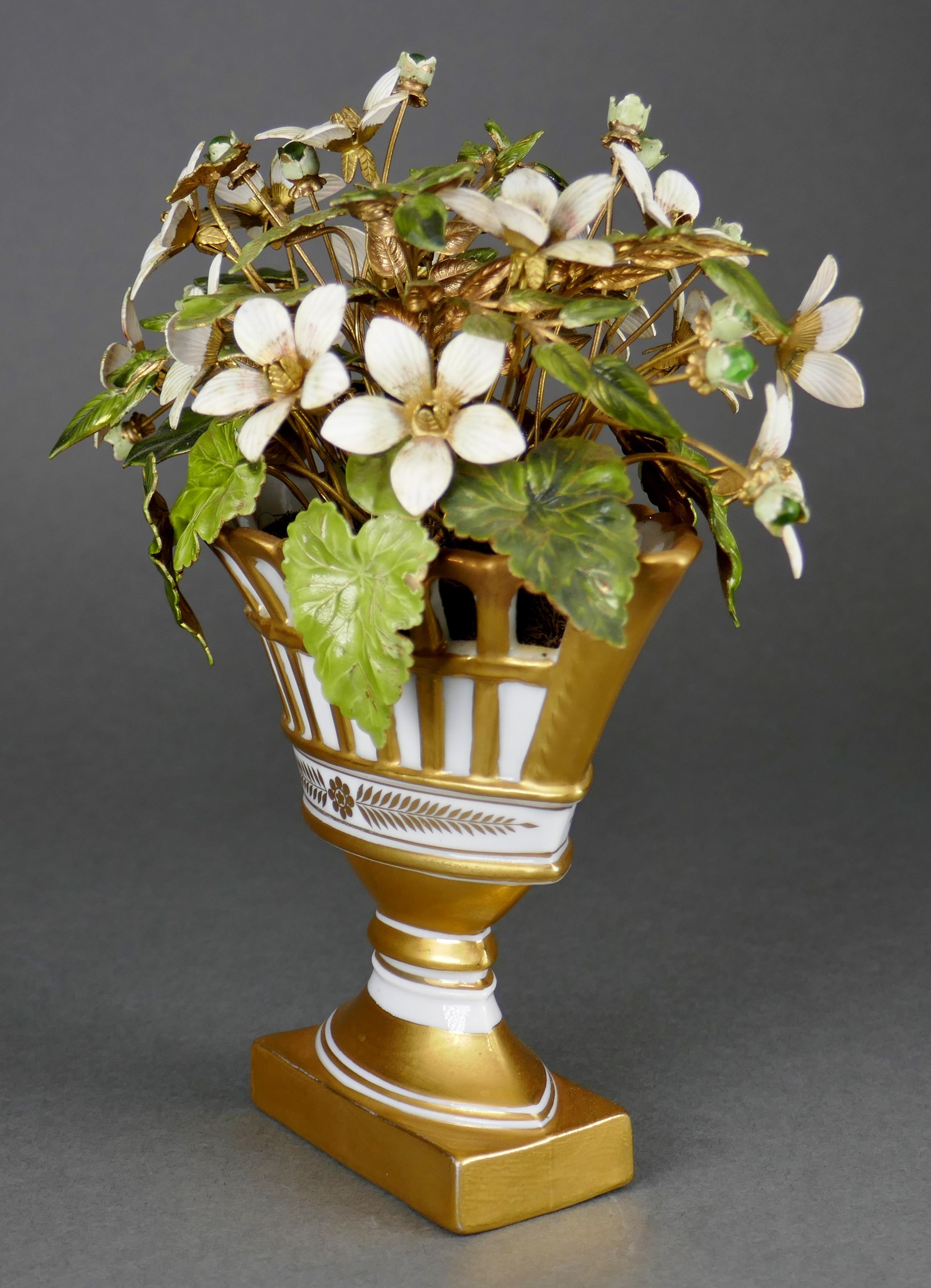 Designed By Jane Hutcheson for Gorham Gilt Porcelain Enamel Flower Basket For Sale 3