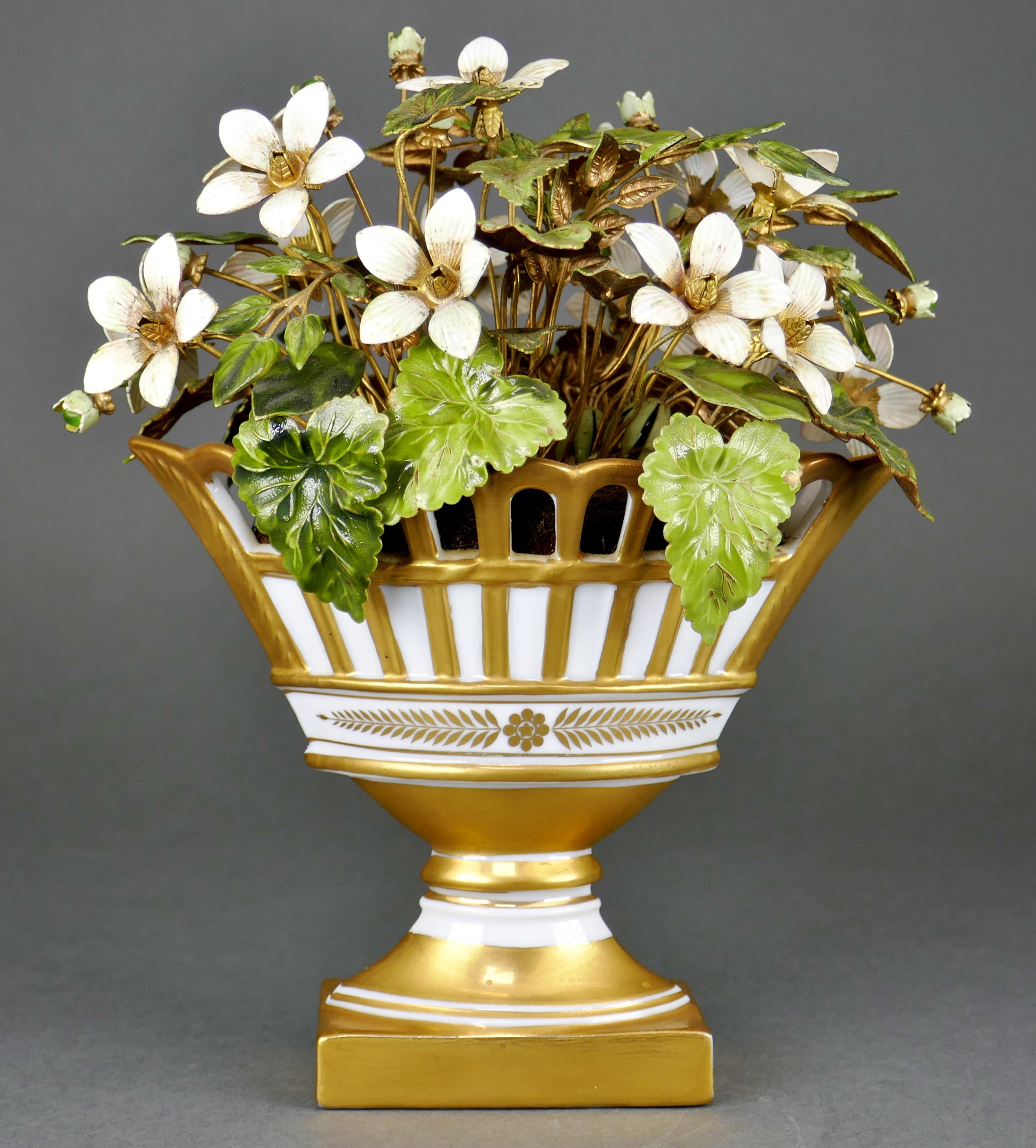 Designed By Jane Hutcheson for Gorham Gilt Porcelain Enamel Flower Basket For Sale 4