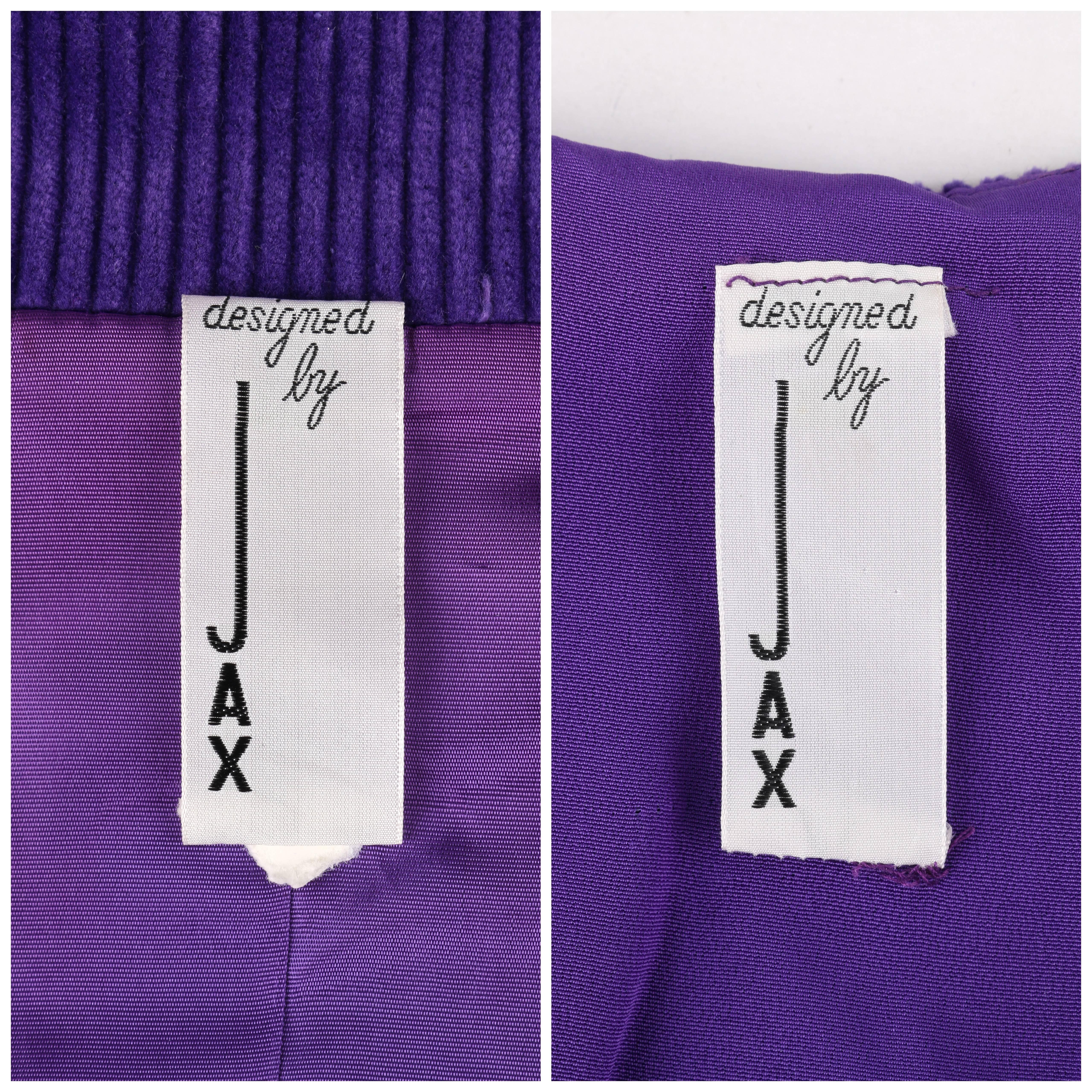 DESIGNED BY JAX c.1960's 2 Piece Purple Corduroy Jacket Tapered Pants Suit Set 1
