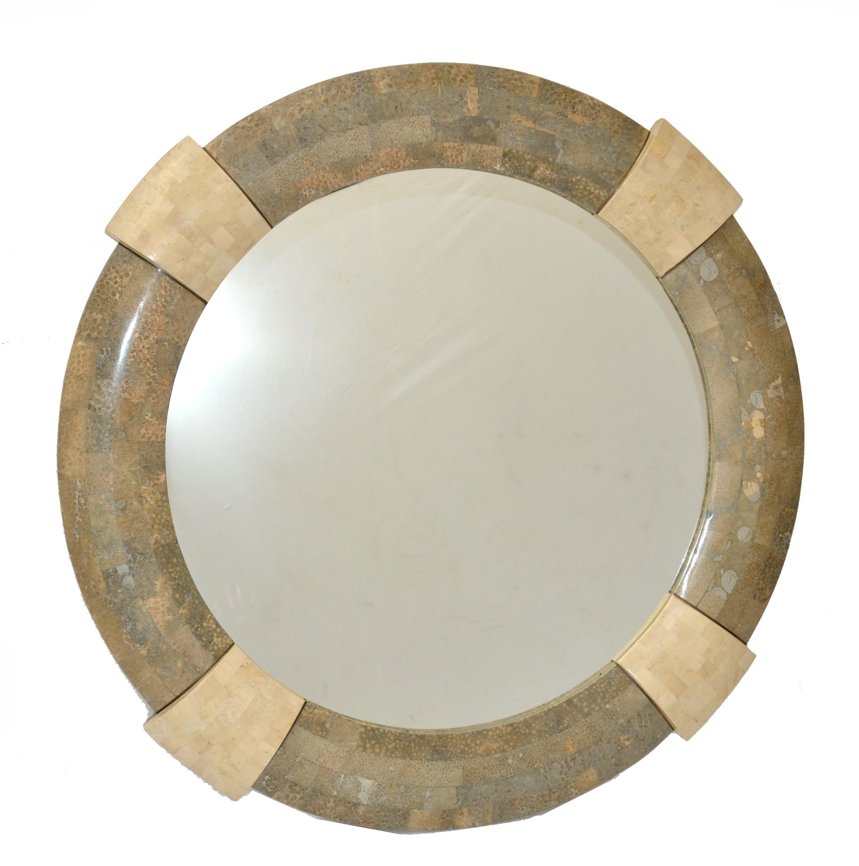 Designed by Robert Marcius for Maitland-Smith Round Tessellated Wall Mirror 1980 For Sale 5