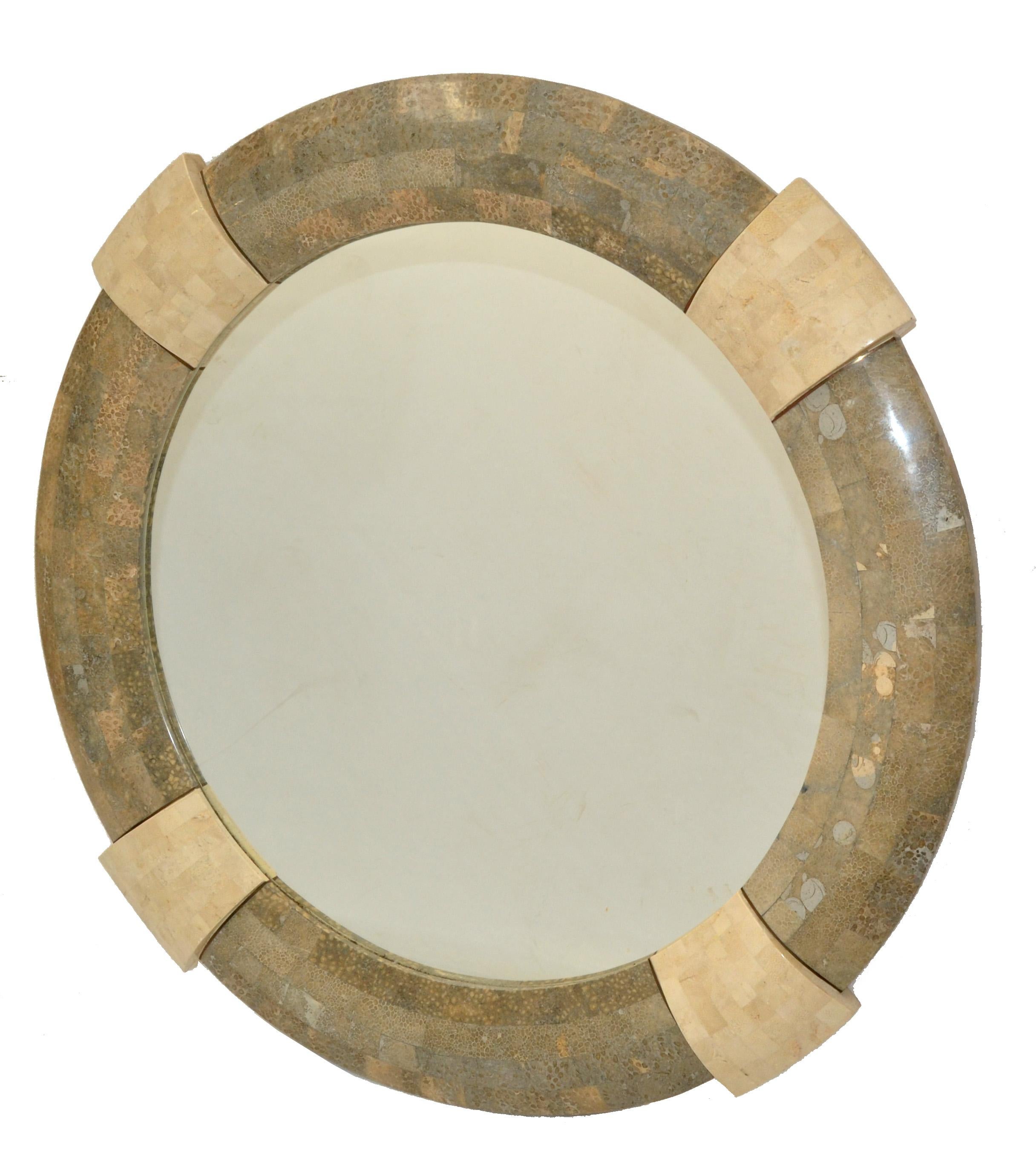 Mid-Century Modern Designed by Robert Marcius for Maitland-Smith Round Tessellated Wall Mirror 1980 For Sale